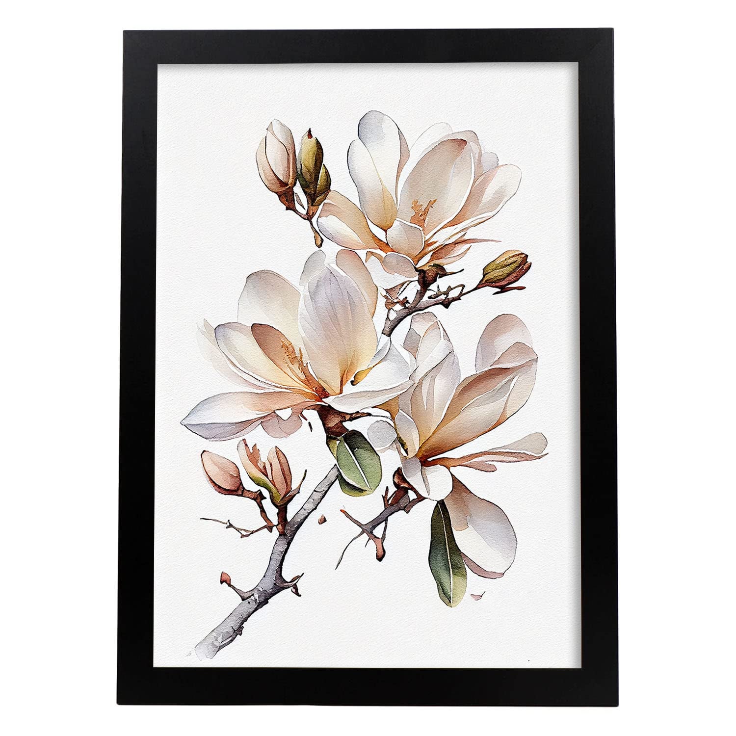 Nacnic poster de magnolia estilo nórdico ilustraciones de botánica con flores y plantas en acuarela diseño moderno y modelo 1 a3 con marco negro