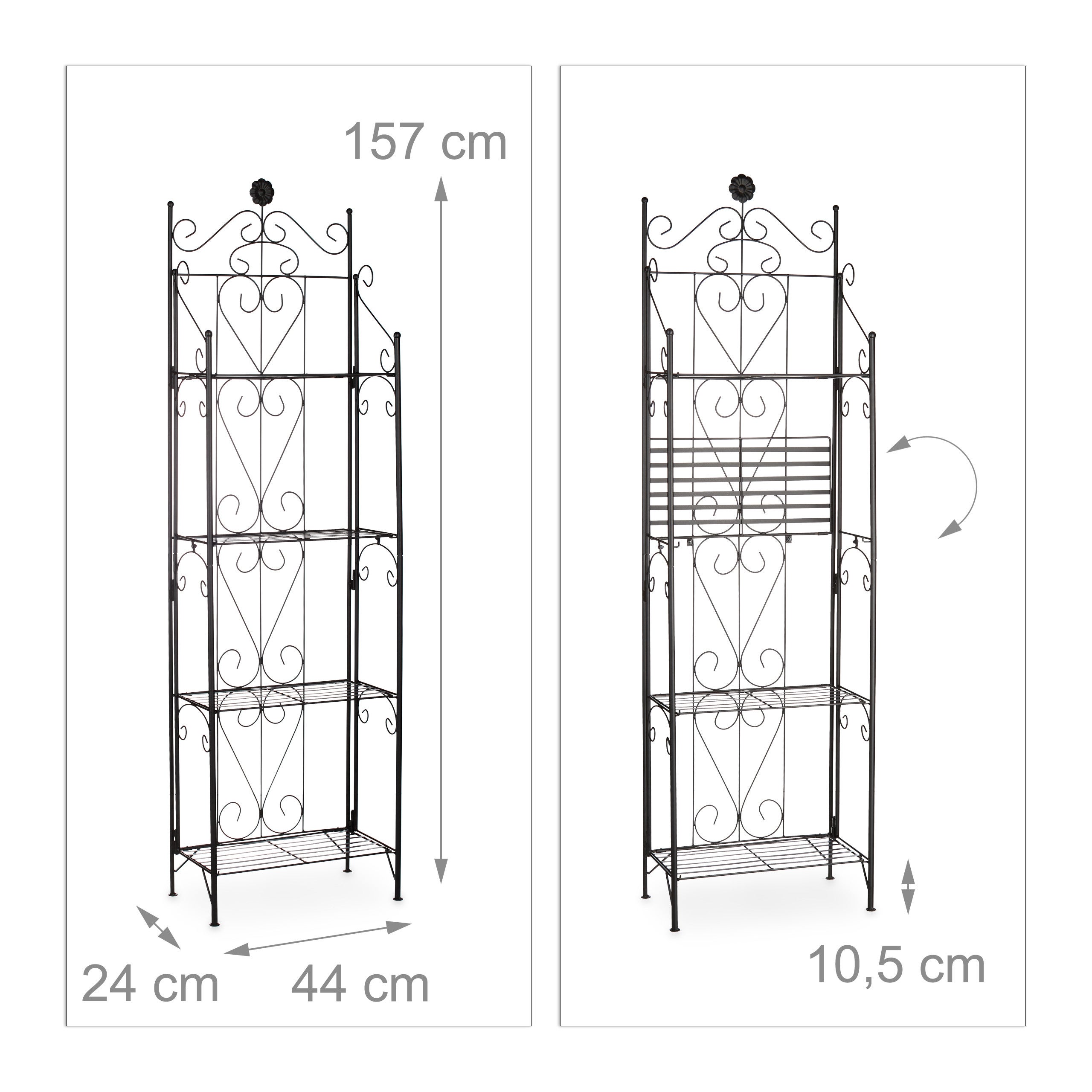 Etagère à fleurs en métal 4 niveaux meuble plantes pliable présentoir HxlxP 157 x 44 x 24 cm, noir, Relaxdays - 4