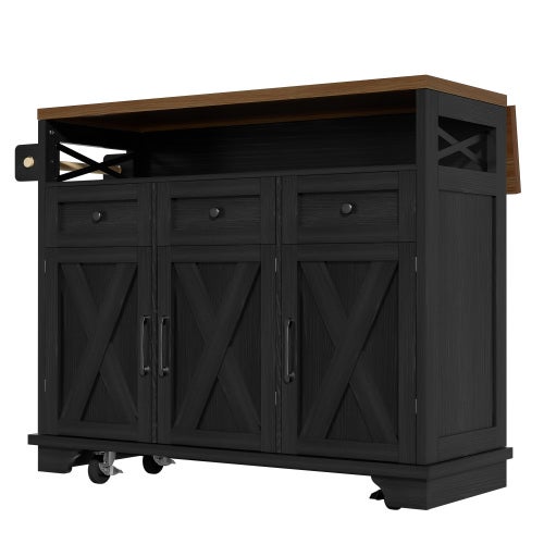 Isla de cocina moderna (118 × 43 × 98 cm) mueble de comedor con carrito de comedor con ruedas de veta de madera y espacio de almacenamiento