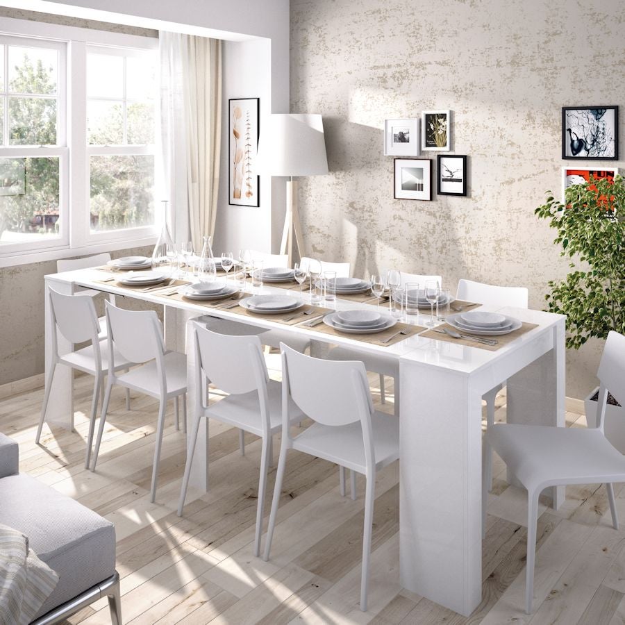 Console extensible en table 4-10 personnes - Decor blanc - L 239 x P 90 x H 77 cm - KIONA - 3