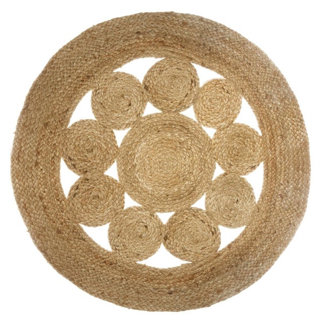 WELLHOME Alfombra rústica redonda de yute diseño geométrico Ø80 cm