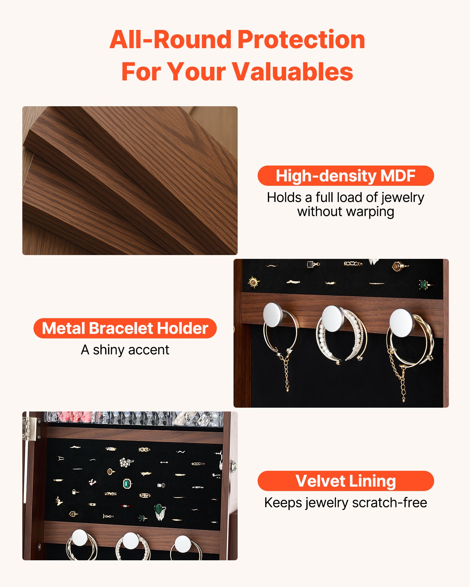 Armoire à Bijoux Pivotante VEVOR 360°, sur Pied 1550 mm avec Miroir Pleine Longueur, Rangement & Porte Verrouillable à 2 Clés, Pochettes Accessoires - 4