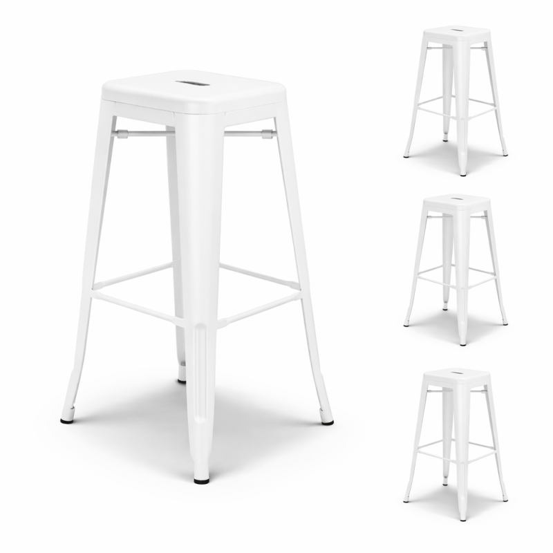 Lot de 4 tabourets de bar en métal blanc mat style industriel - Hauteur ...