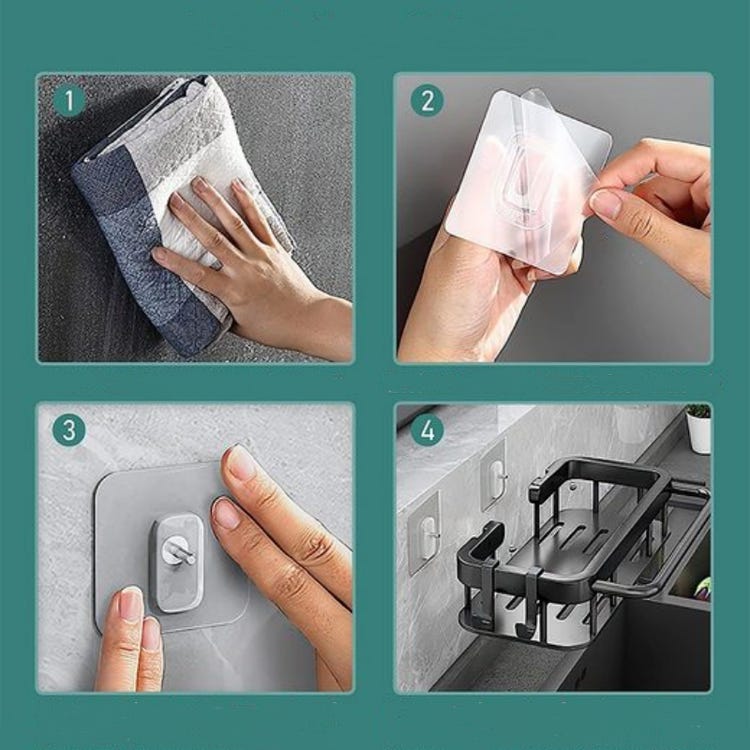 Estante para fregadero de acero inoxidable sin taladrar para cocina, con toallero y portacubiertos, 30 x 13,5 x 6 cm, capacidad de carga de 20 kg - 7