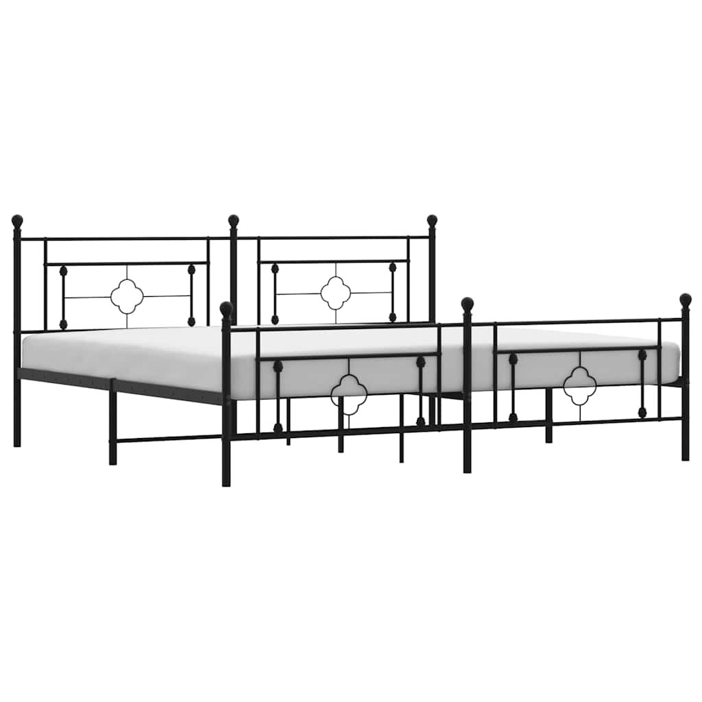 Estructura de cama sin colchón con estribo, de metal negro, para dormitorio, 193 × 203 cm - 2