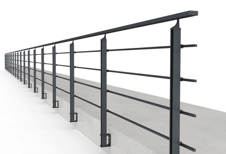 Garde-corps en aluminium BOSTON 4 BORDE (poteau fixation latérale) , 4 traverses (14 x 14mm), finition aluminium peinte anthracite - 2,5 M - 4