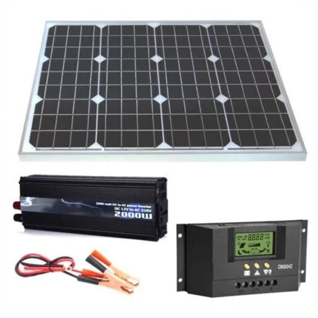 KIT FOTOVOLTAICO PANNELLO SOLARE 12v 50w PWM INVERTER 2000w REGOLATORE 12/24