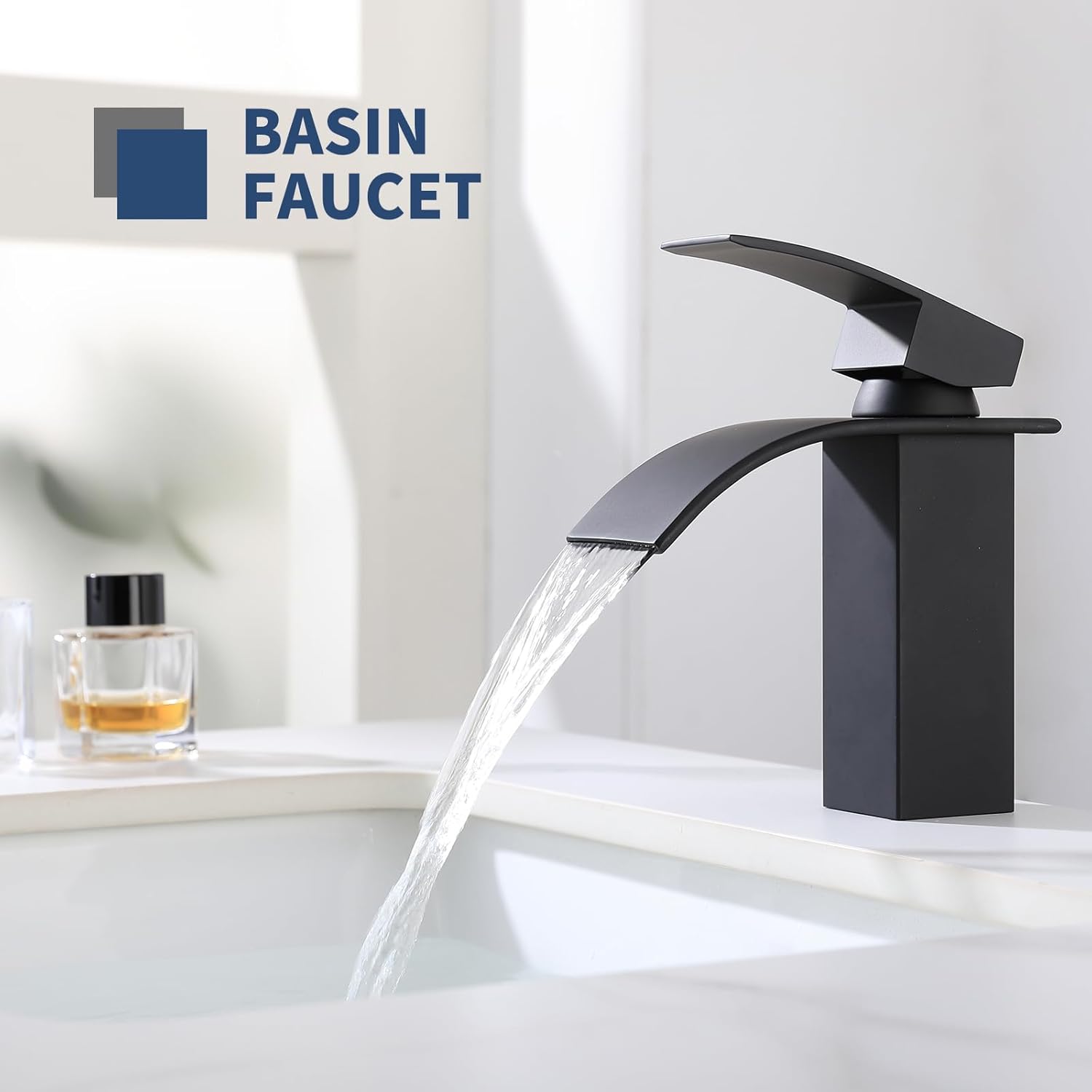 Kran umywalki łazienkowej, kran umywalki z jednym otworem, ze stali nierdzewnej 304, kran kaskadowy czarny