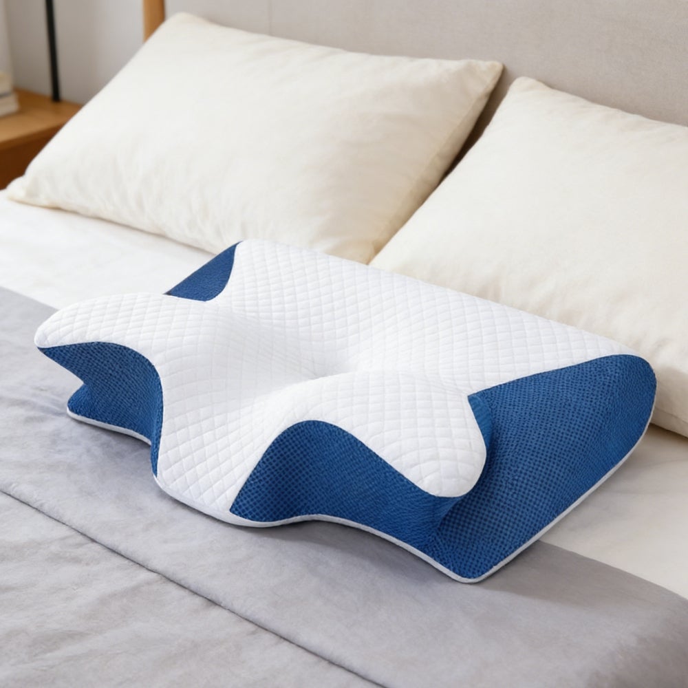 Oreiller anti-apnée du sommeil, mousse à mémoire avancée respirante, soutien orthopédique profilé pour dormeurs de côté, bleu, housse lavable amovible - 4
