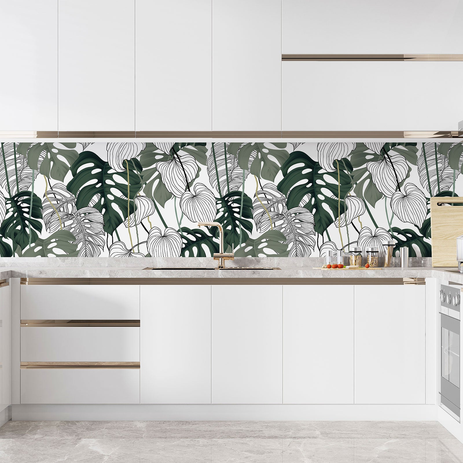 Crédence adhésive sticker décoratif pour cuisine - Fleurs tropicales - Adhésif MAT - 50x90 cm - 3