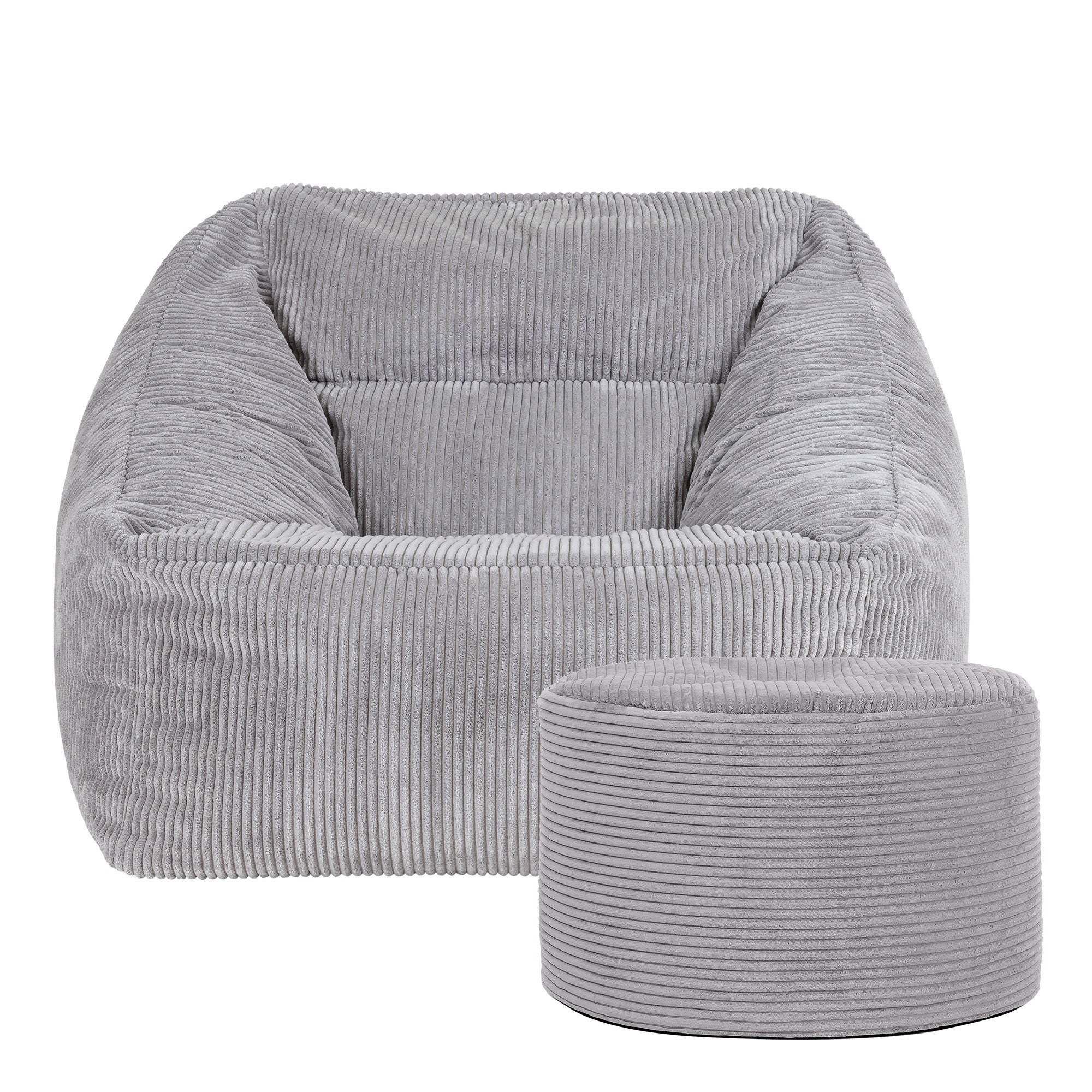 Pouf fauteuil avec repose-pied rond Icon velours côtelé gris clair 97x84cm Oeko-Tex® - 4