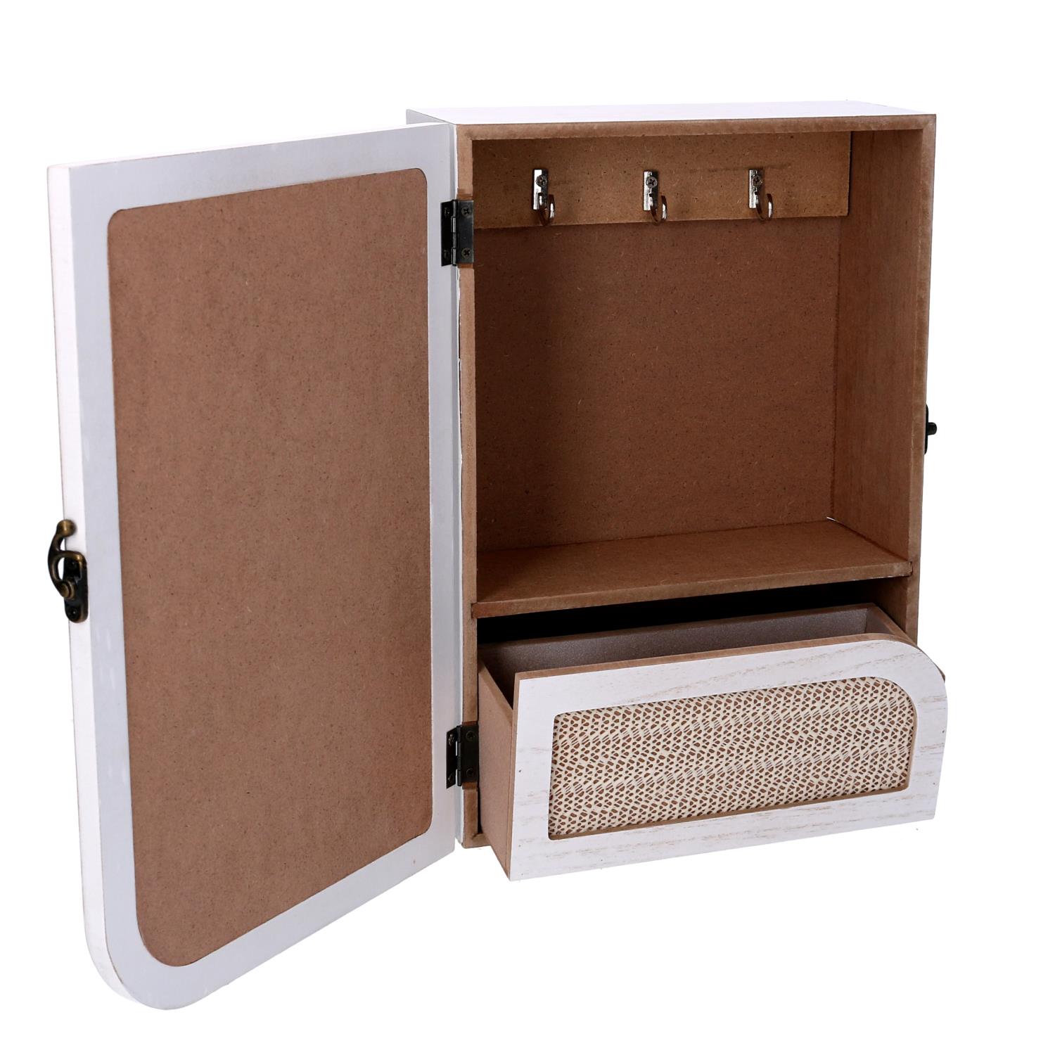 Portachiavi cancelletto legno 3 ganci bianco rettangolare cm20x9,5x29 - 2