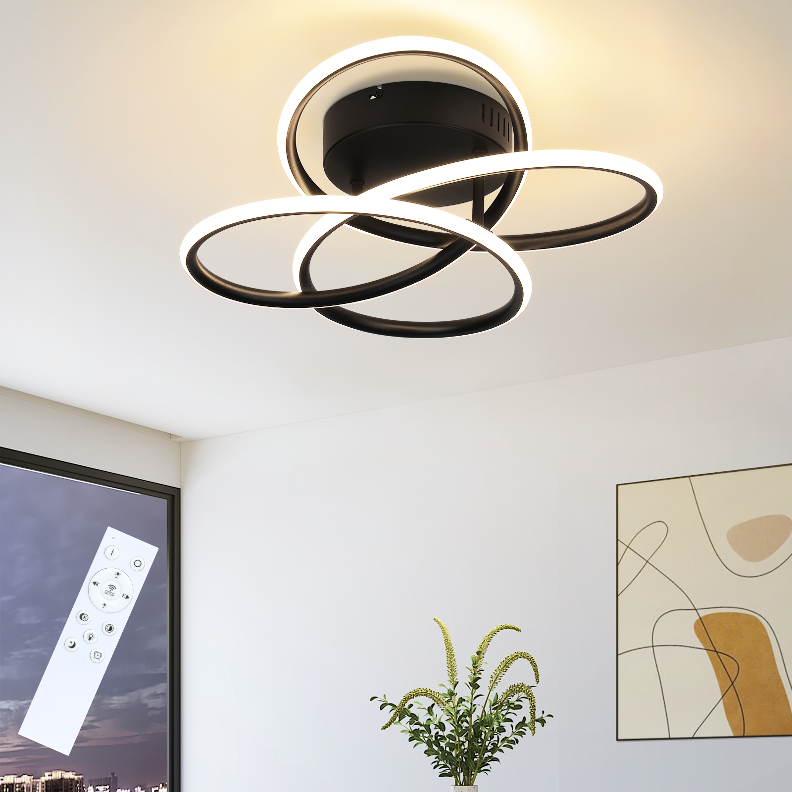 ZMH 36 cm metalowa lampa sufitowa LED do salonu, kształt motyla, ściemnialna