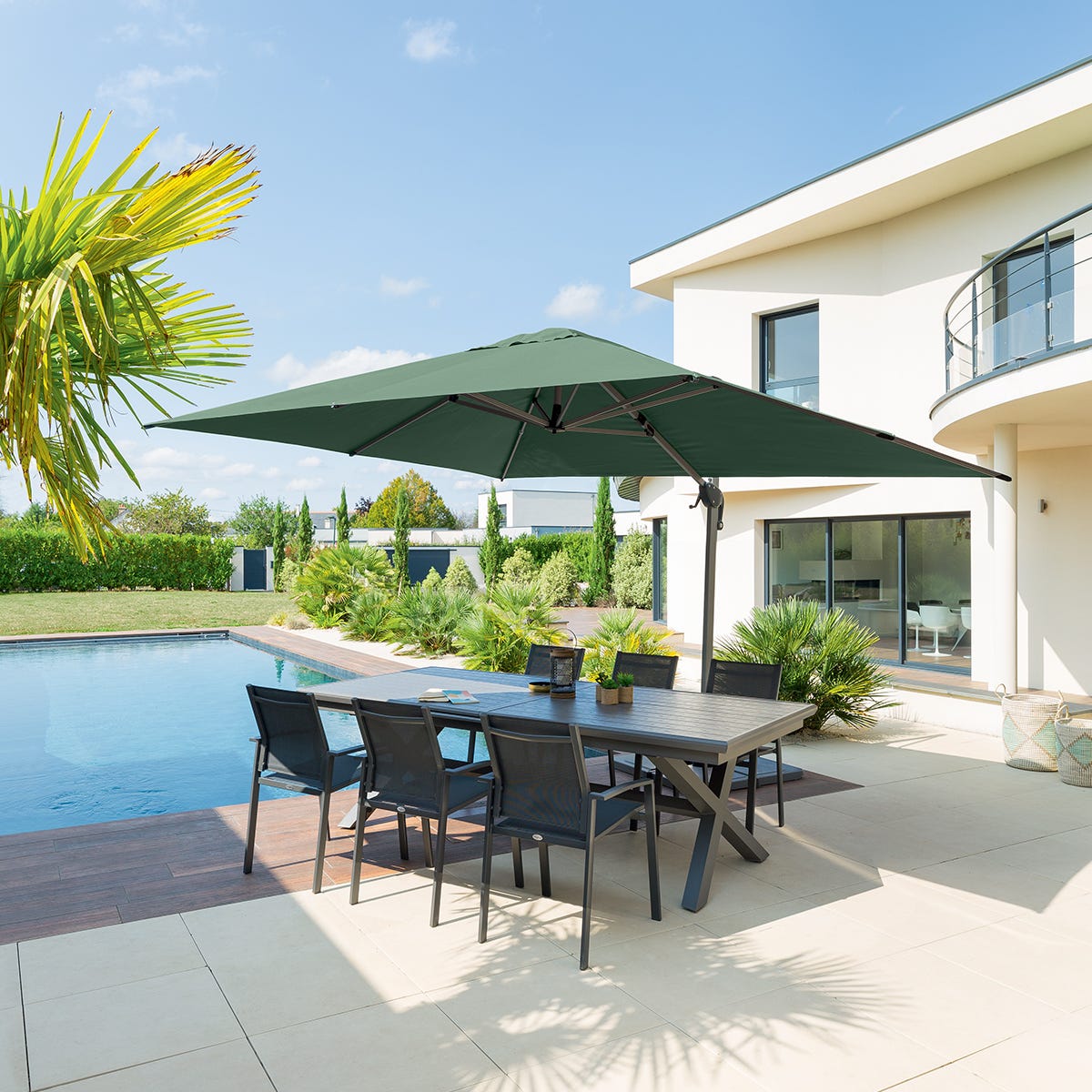 Parasol D port Rectangulaire QUADOR Vert Olive 4 X 3m En Aluminium Et Parasol D port Rectangulaire QUADOR Vert Olive 4 X 3m En Aluminium Et