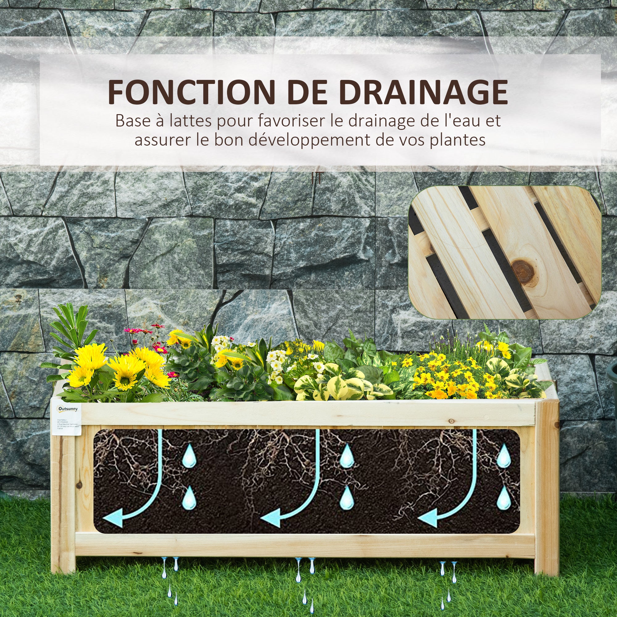 Jardinière sur Pied Pliable bac à Fleurs dim. 70L x 30l x 25H cm Corps Aspect Lattes Bois Sapin pré-huilé - 7
