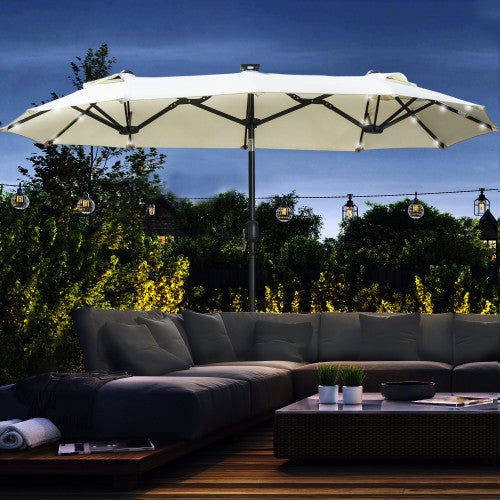 Outsunny Ombrellone Rettangolare 3x2 Metri Con Luci LED Solari - Inclinabile 45°, Struttura In Acciaio, Telo In Poliestere 180g/m², Per Giardino E Terrazza, Blu - 4