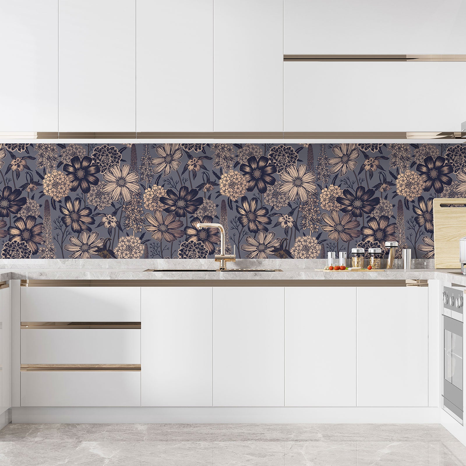 Crédence adhésive sticker décoratif pour cuisine - Fleurs - Adhésif + Protection BRILLANTE - 50x75 cm - 3