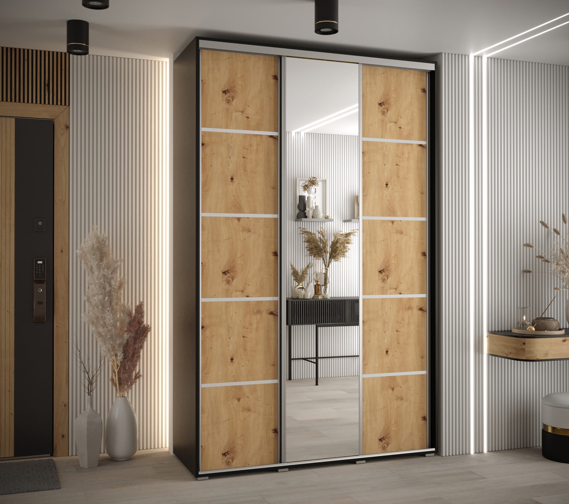 Szafa przesuwna z lustrem wysoka Davos 5 160 x 60 x 235,2 cm czarny + artisan + u. srebrny - Abiks Meble - 2