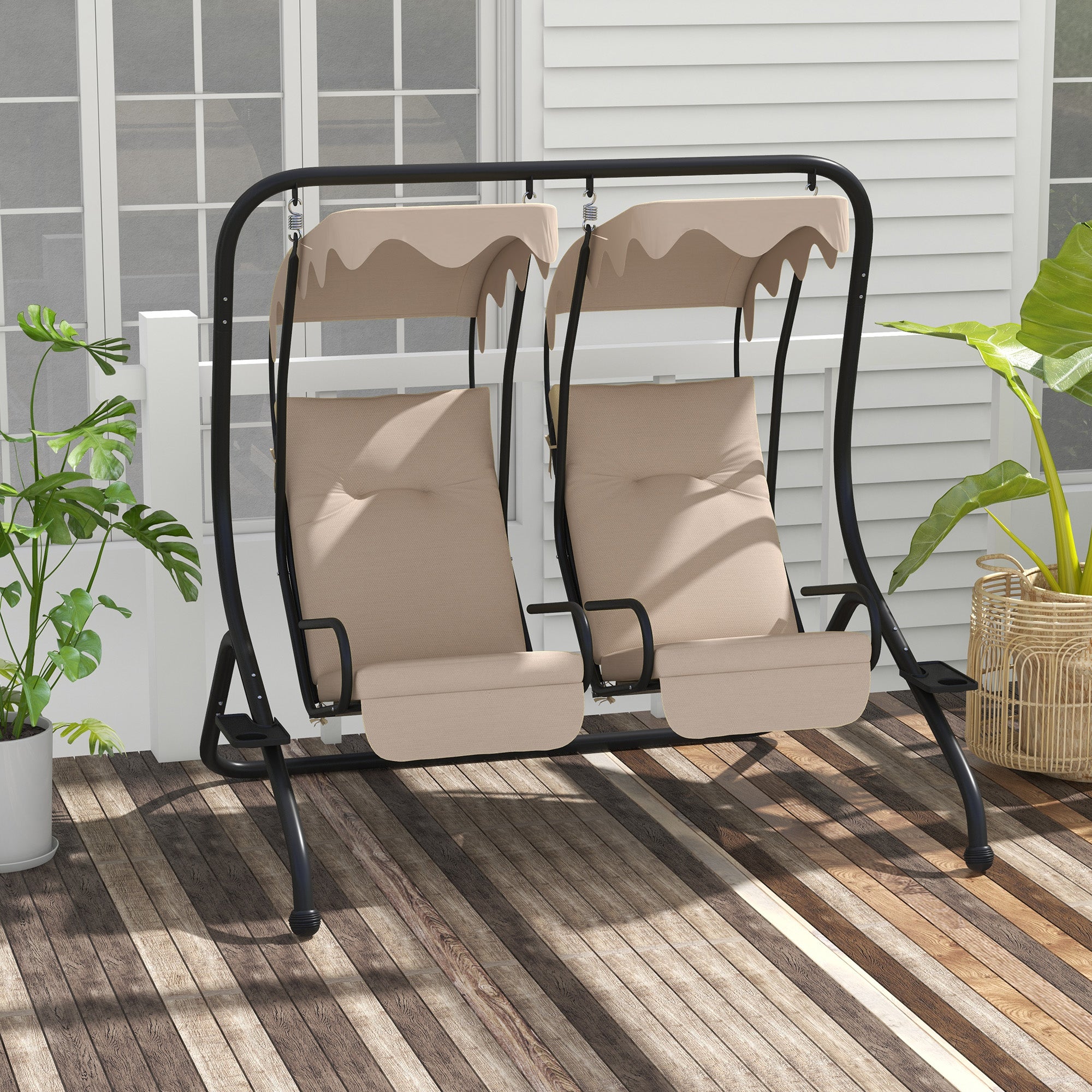 Balançoire de jardin Hollywood, résistante aux intempéries, 2 tailles disponibles, 2 porte-gobelets, 170 cm x 136 cm x 170 cm, beige - 3