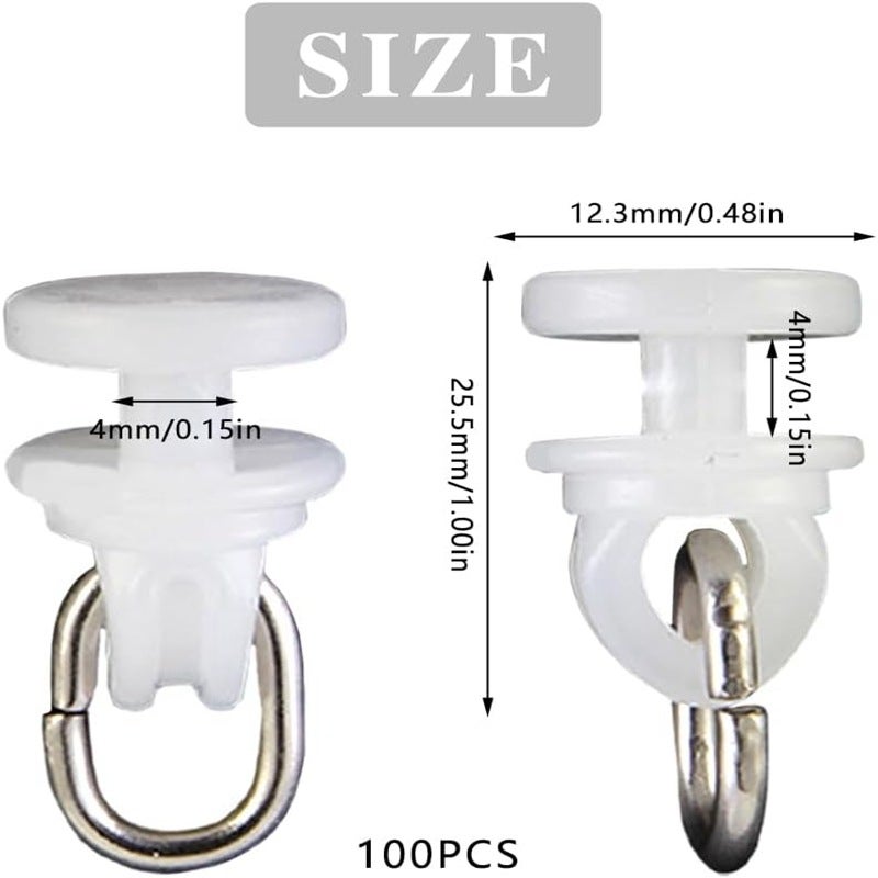 100 Pièces Blanc Rail Glisseur Crochet de Rideau Poulie à Rideaux en Plastique Rail Rideau pour Fenêtre et Rideau de Douche Porte - 2