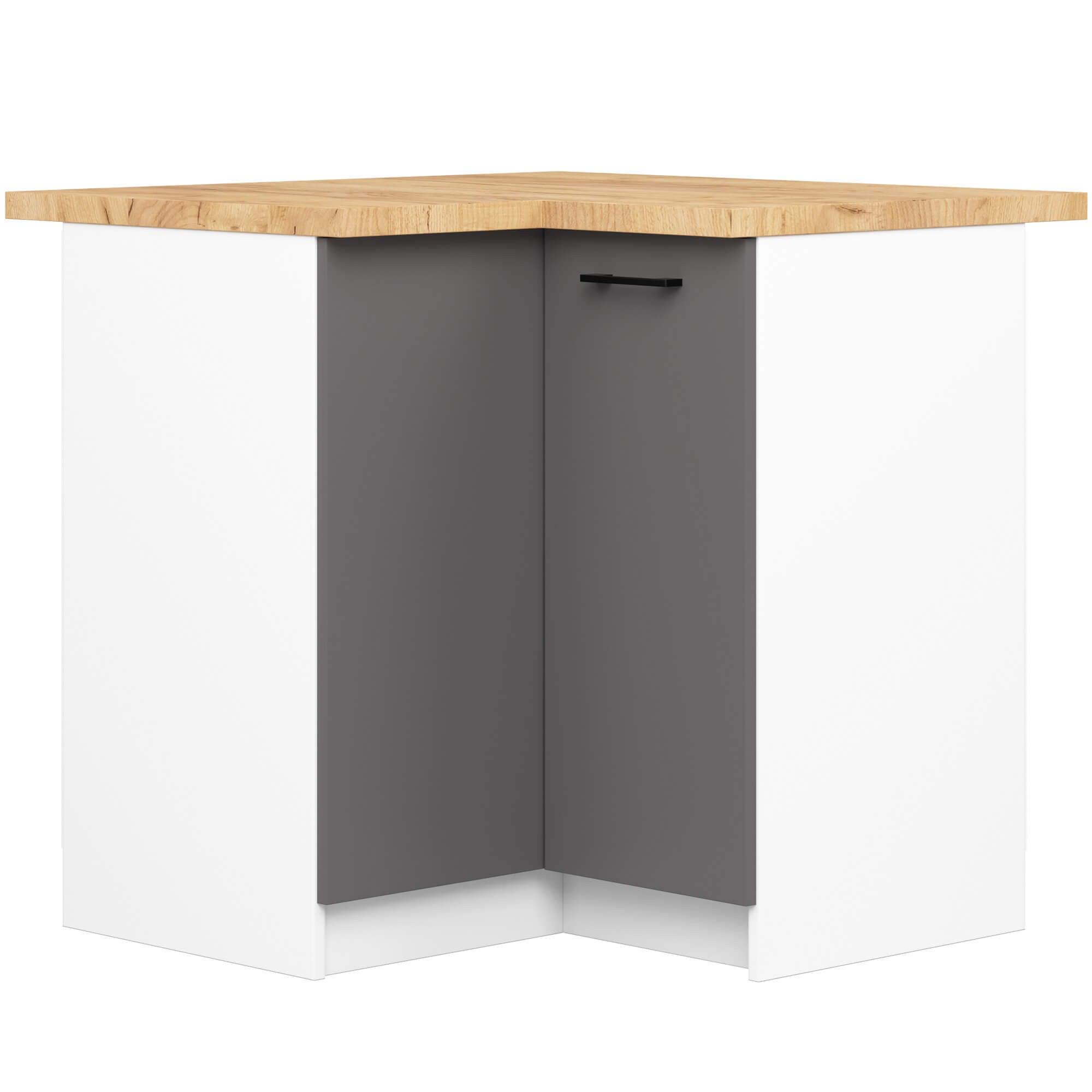 Szafka kuchenna AKORD S90 narożna z blatem system OLIWIA Biała 90 cm 2 drzwi kolor Grafit Szary mat 2 półki 90x46x85 cm