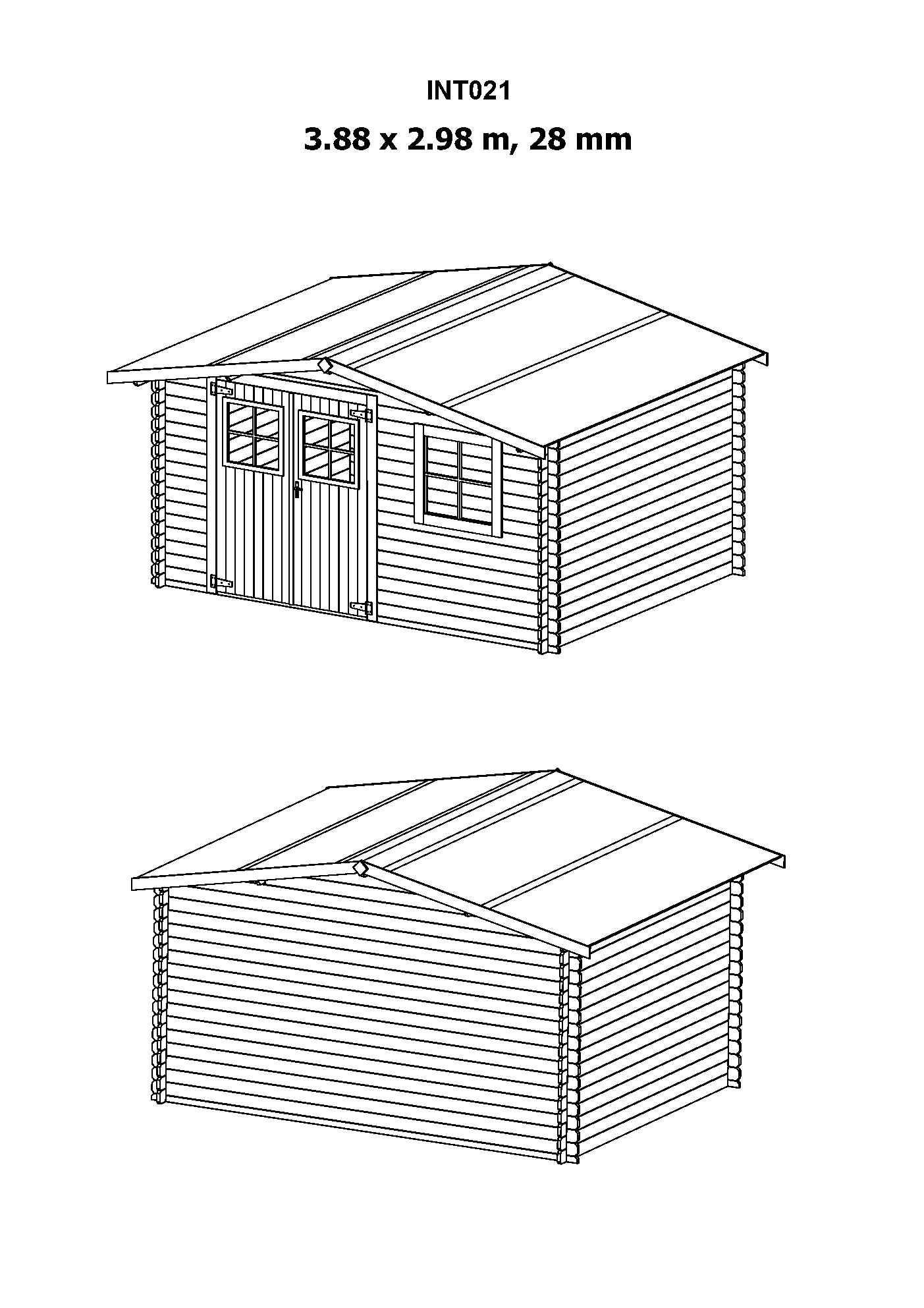 Abri de jardin en bois brut, ep 28mm, surface utile 9.9m² INT021 /INEKSA - 4