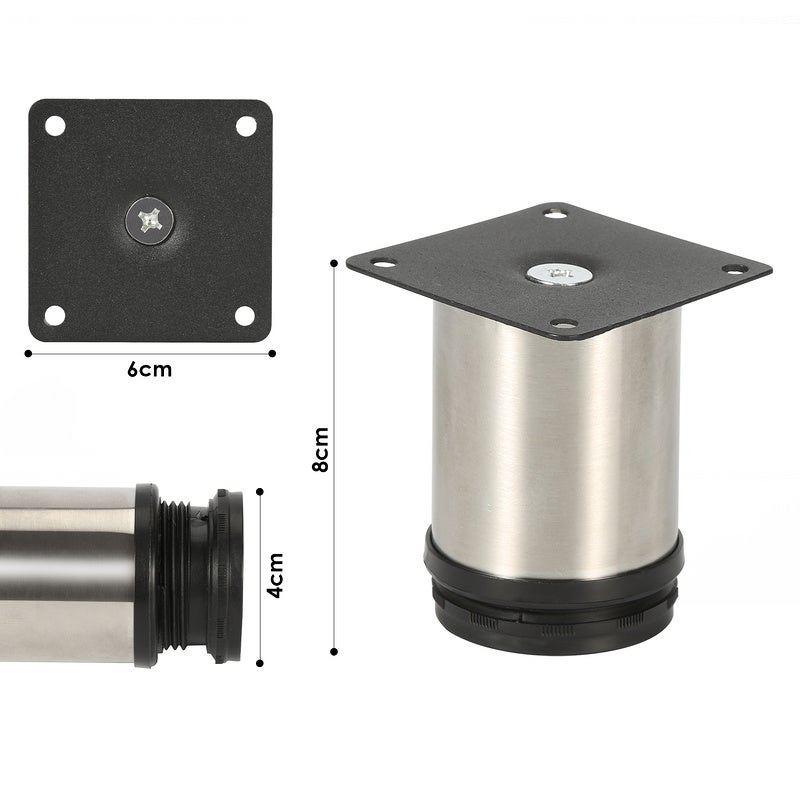 4x pieds de meuble pieds de meuble pied en acier inoxydable diamètre 40 mm hauteur 80mm noir réglable en hauteur - 2