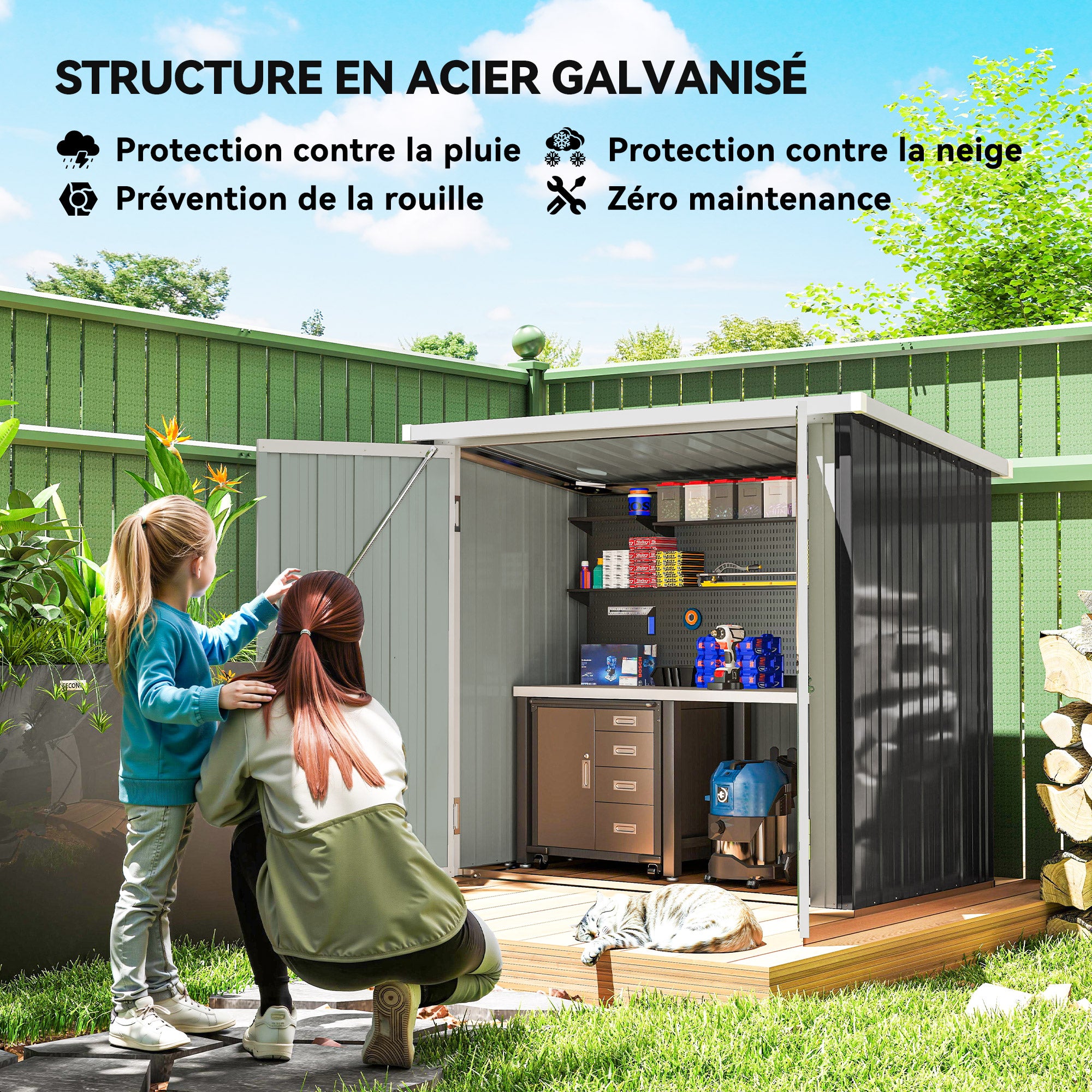 Armoire de jardin acier Outsunny 1,09 m² noir blanc - 4