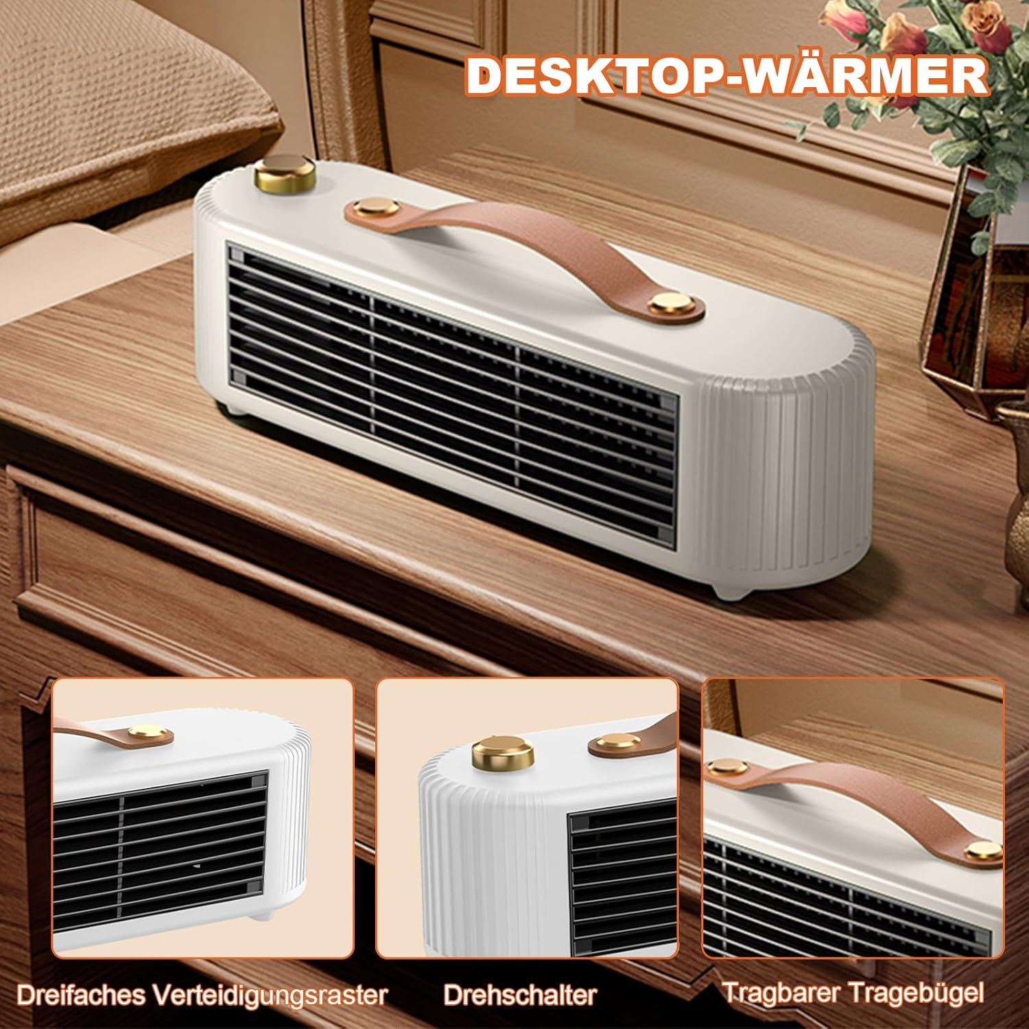 Aquecedor portátil de cerâmica de 800 W, termostato para banheiro, proteção contra superaquecimento, à prova de respingos, branco - 2