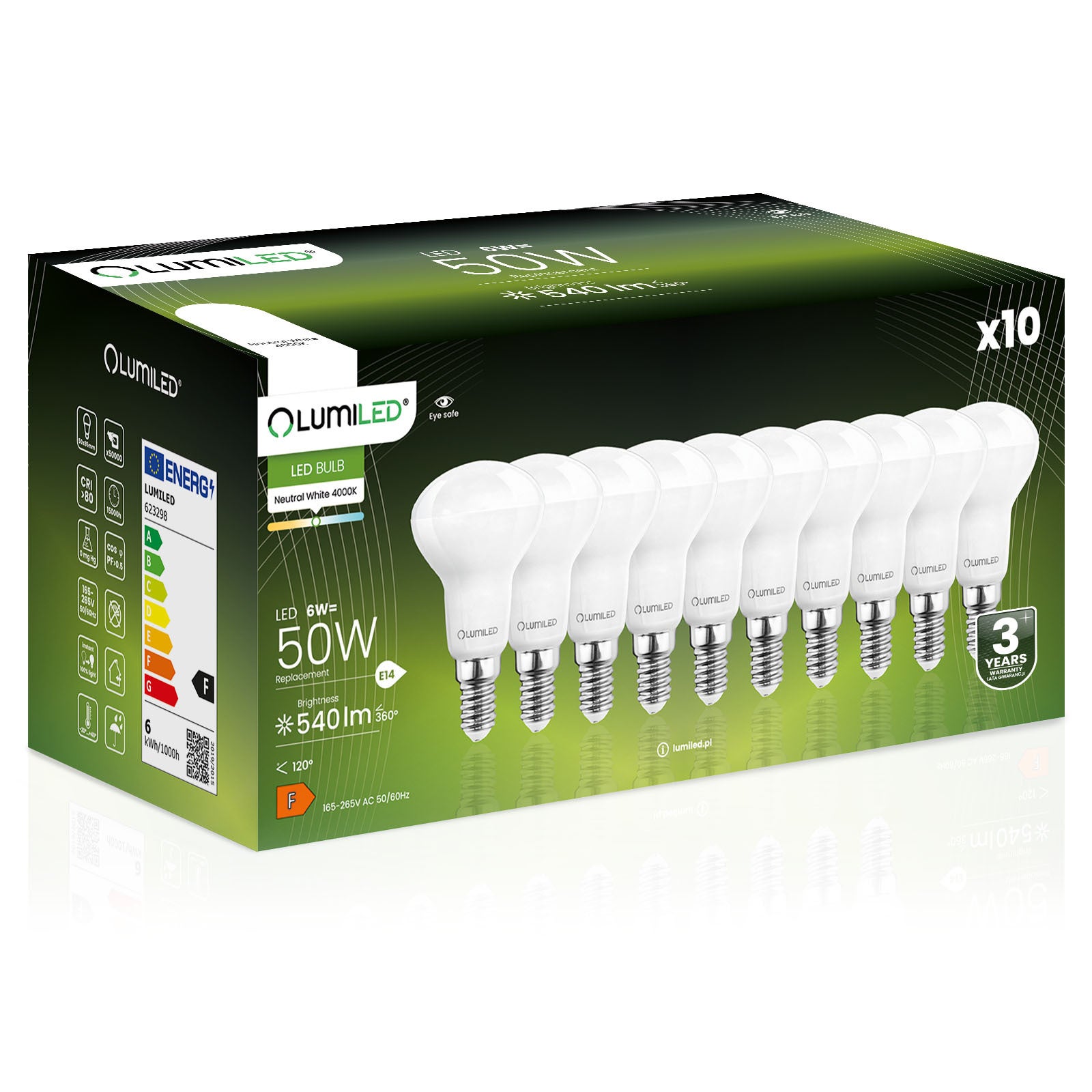 Żarówka LED Lumiled E14 Reflektor R50 6W 540lm 4000K Neutralna biel 120st 10 szt.