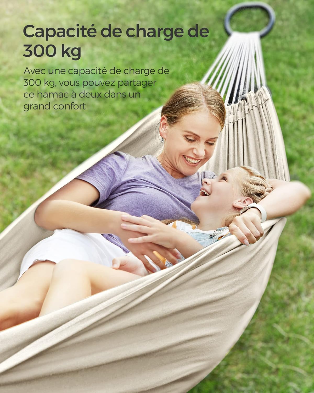 Rede de casal (260 x 150 cm, cordas incluídas), carga máxima de 300 kg, ideal para jardim, pátio, varanda, camping e atividades ao ar livre. - 3