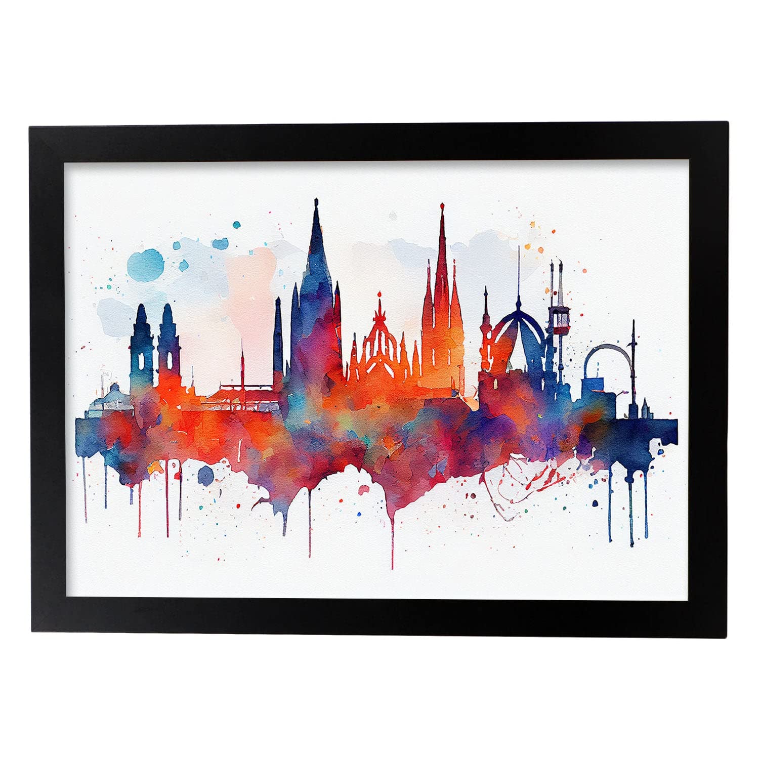 Nacnic poster de barcelona en estilo acuarela originales ilustraciones a todo color de ciudades y monumentos del mundo y modelo 2 a3 con marco negro