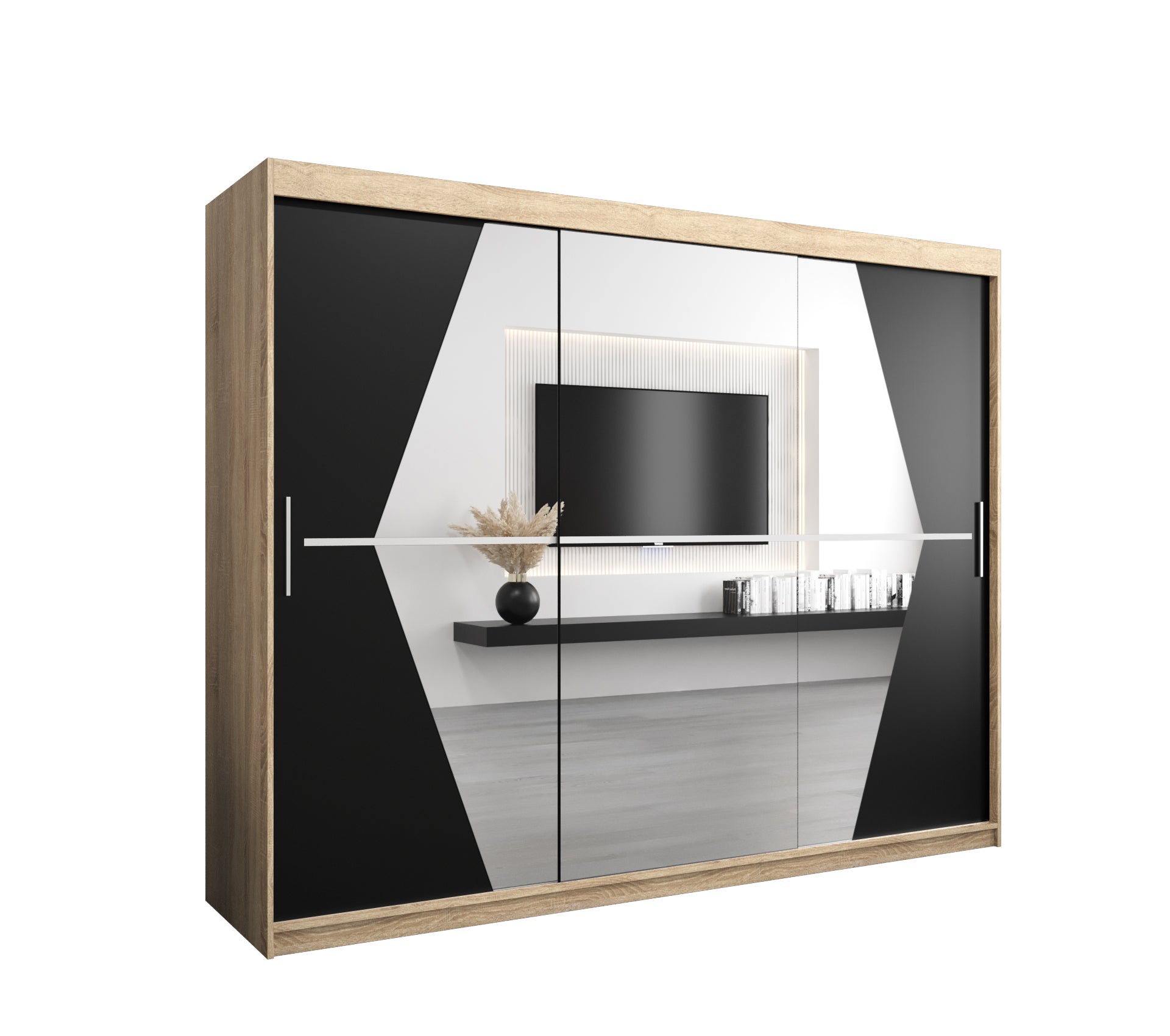 Szafa przesuwna garderoba BOLIWIA 250 x 62 x 200 cm Sonoma + Czarny - Abiks Meble