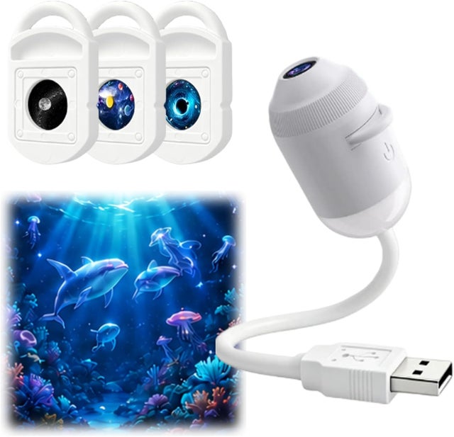 Proyector de luz nocturna holográfico dinámico 5D inteligente de alta definición, ajustable en 360° (3 películas de proyección).
