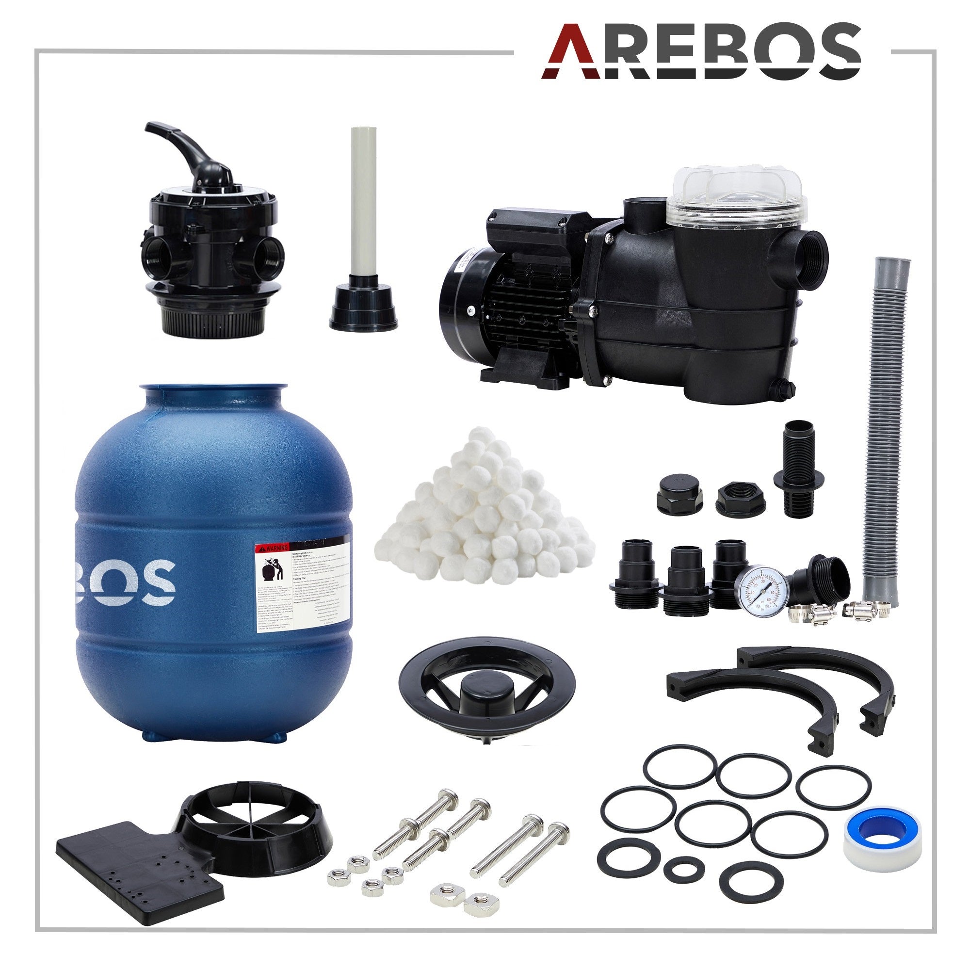 Système de Filtre à Sable avec Pompe 400W 700g de balles de Filtre Tuyau de 2m Bleu 10200 L/h - 9