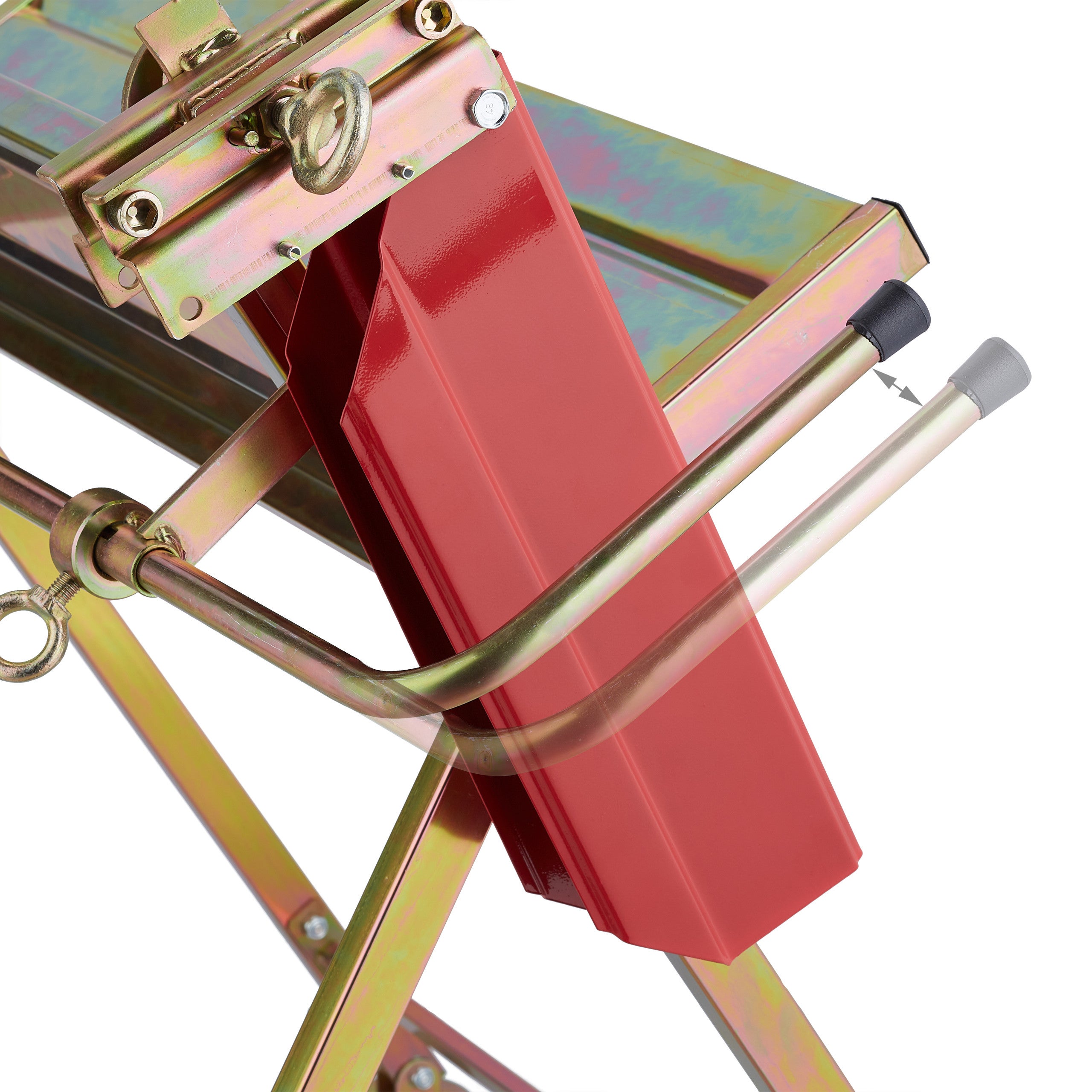 Chevalet sciage, support pour tronçonneuse, protège-guide, barre mesure coupe, charge max 120&nbsp;kg, métal, doré, Relaxdays - 8