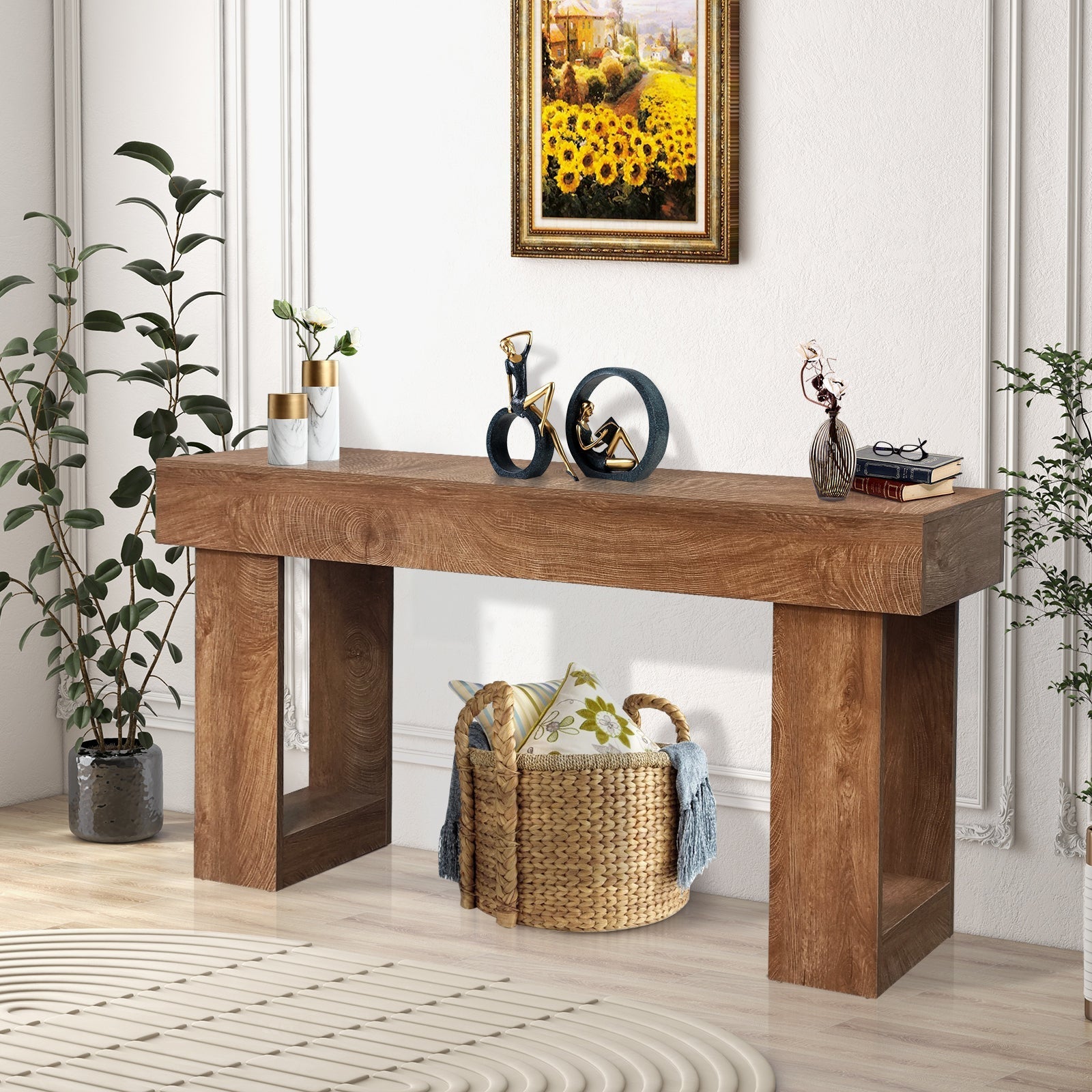 Table console 160 cm en bois massif, style ferme rustique, grande ...