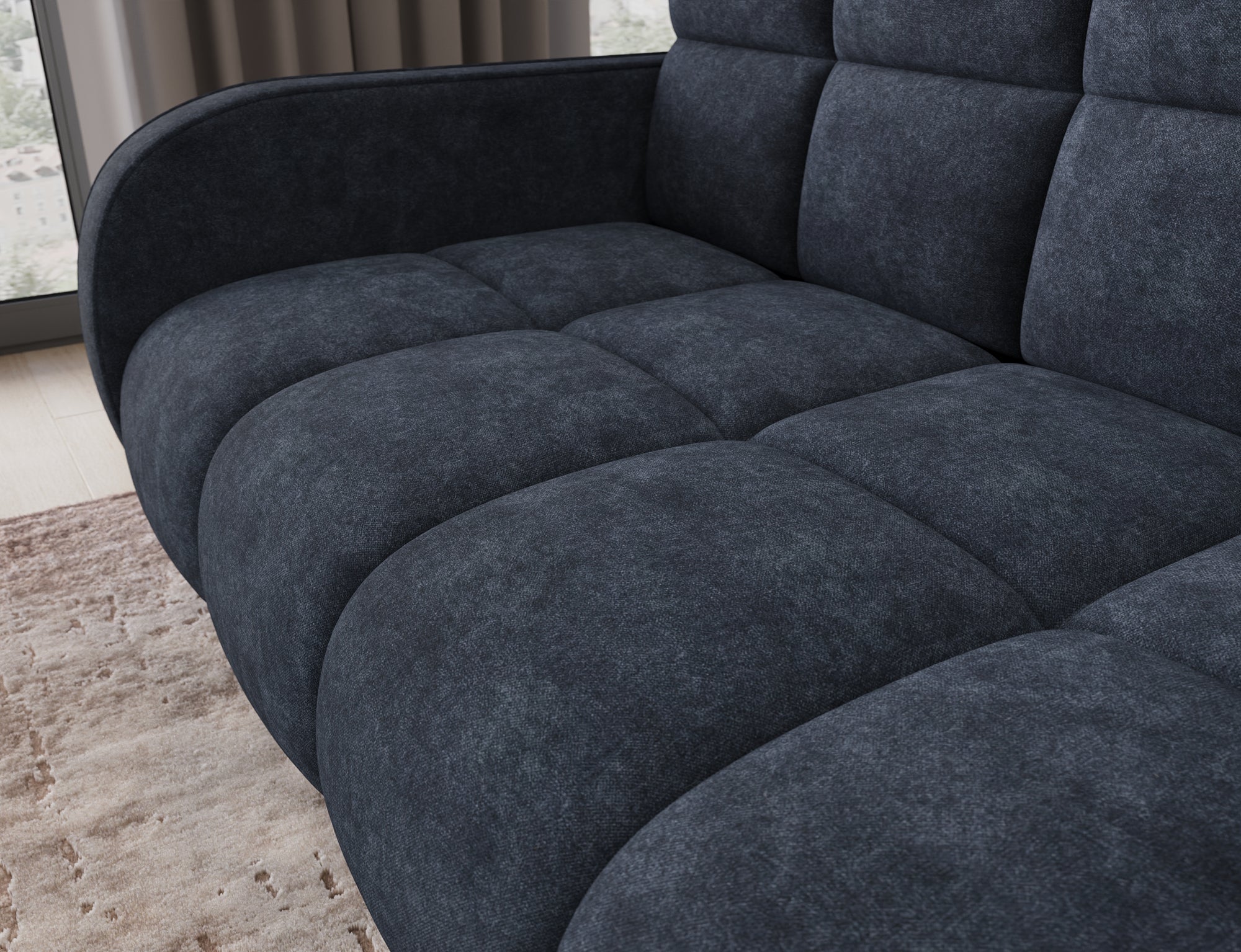 Petit canapé convertible 2 places tissu DENVERS 154cm – Avec coffre de rangement-Noir - 7