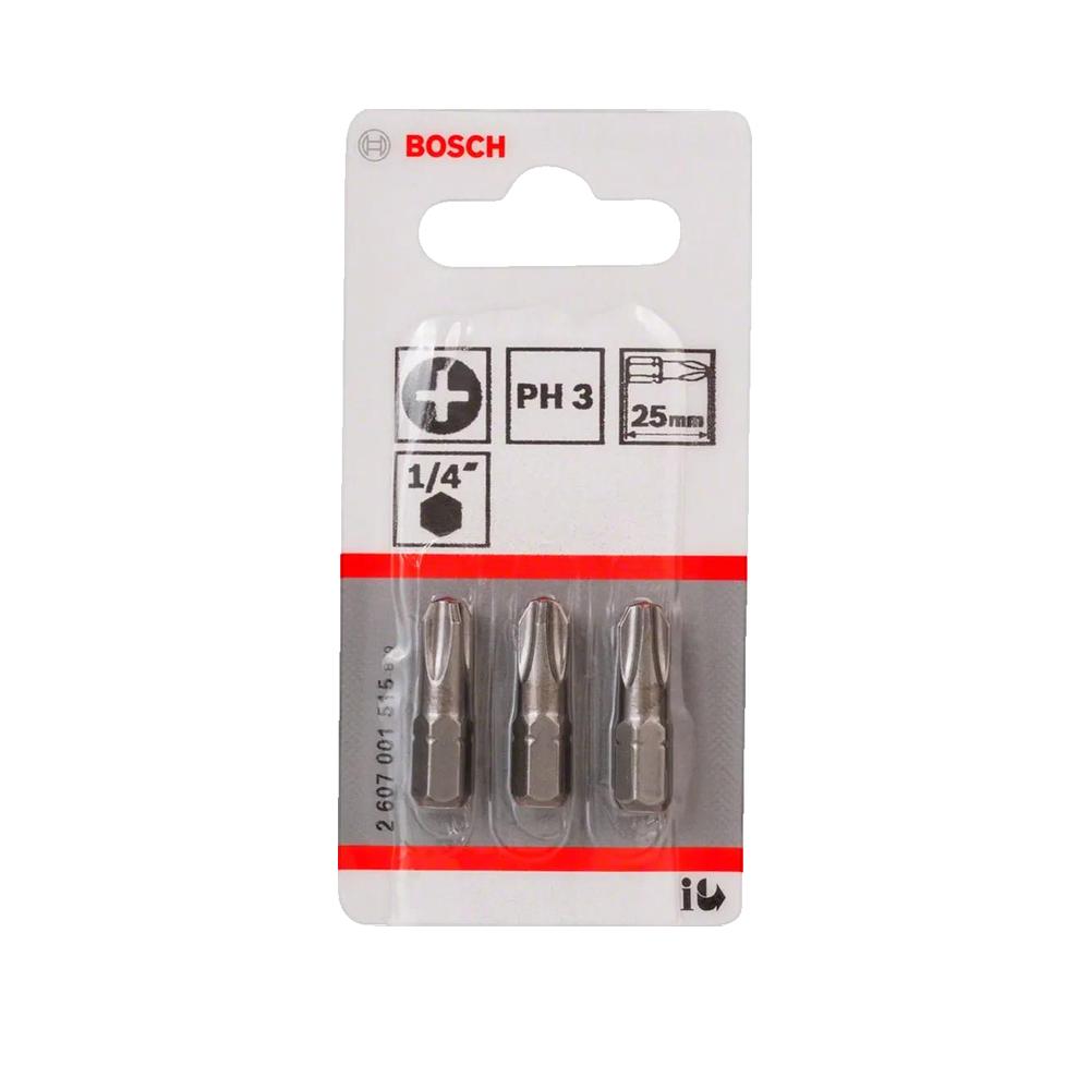 Pack 3 Embouts de vissage cruciformes extra-dure PH3 longueur 25 mm | 2607001515 - Bosch - 2