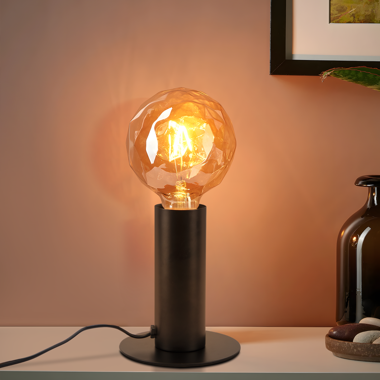 Lampada Da Tavolo Rustica Industriale In Metallo - Stile Vintage Con Portalampada E27 - 32 Cm - Per Comodino, Scrivania O Soggiorno (Senza Lampadina) - 2