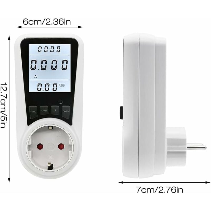 Medidor De Consumo Eléctrico Digital ADAKAT | Toma De Corriente Con Pantalla LCD | Contador De Costes En Tiempo Real