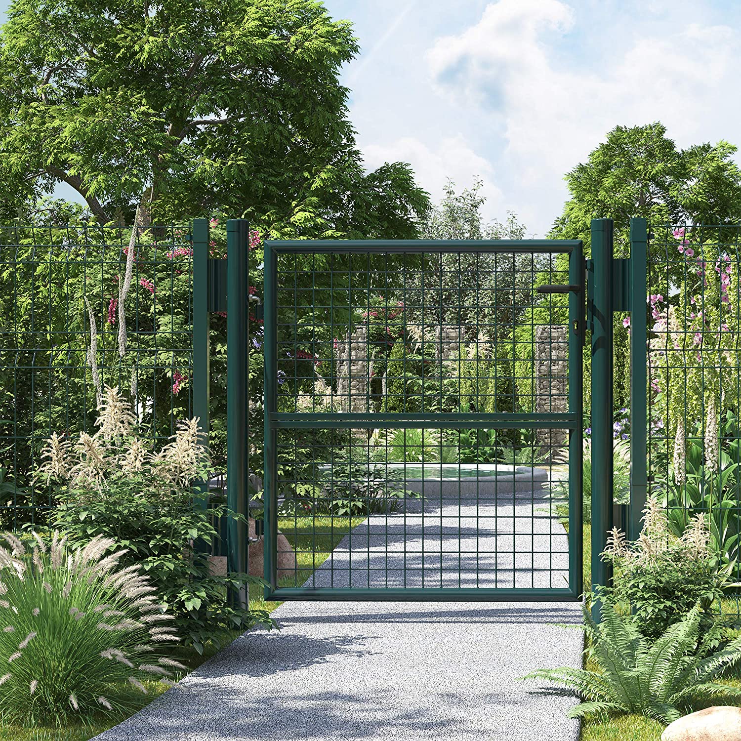 Songmics portillon de jardin en acier galvanisé, portail de jardin, porte de clôture,106 x 150 cm (l x h), vert - 2