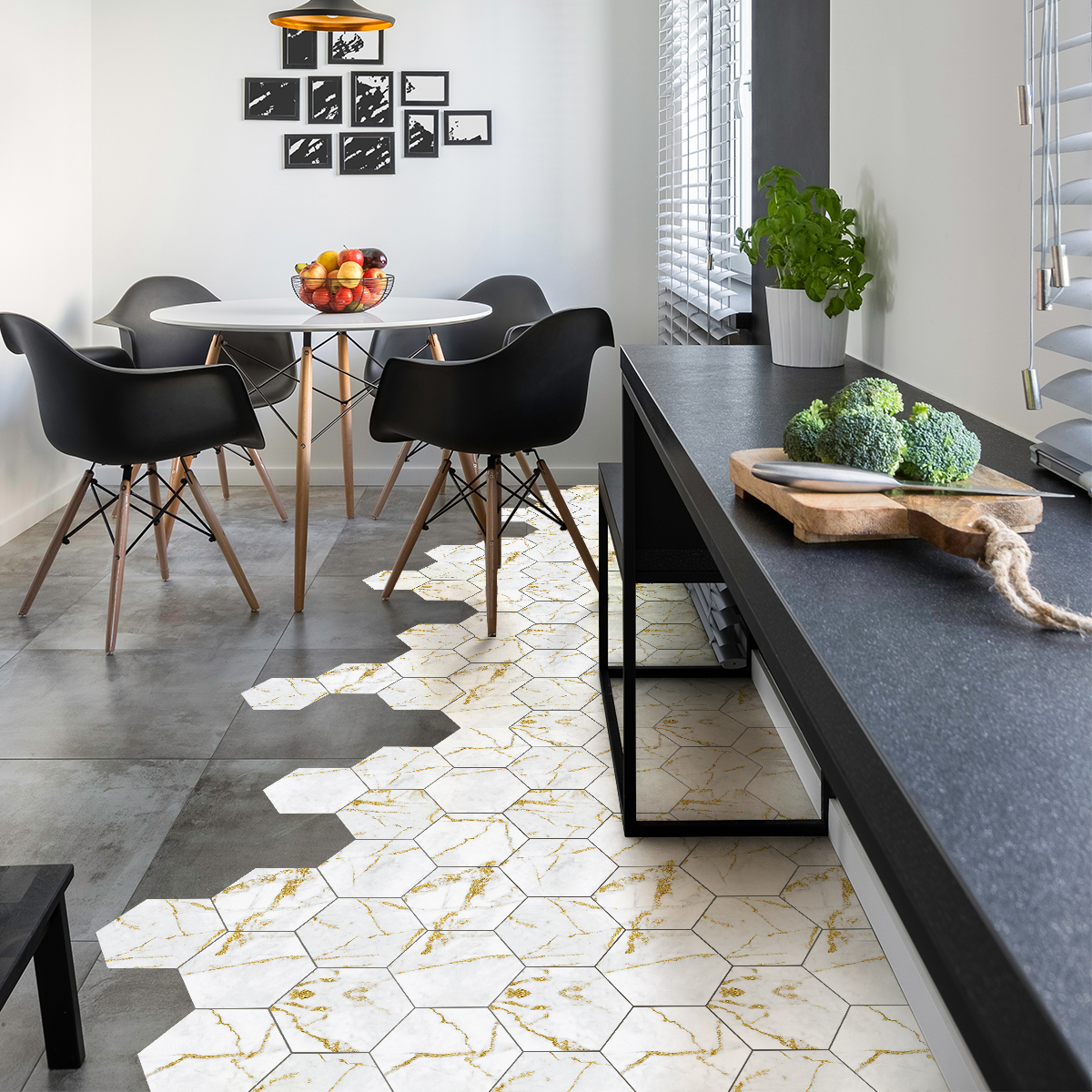 Vinilo baldosas de mármol suelo artemida antideslizante - adhesivo pared - sticker revestimiento - 1 adhesivo 60x135cm-10stickershexagones30x26cm