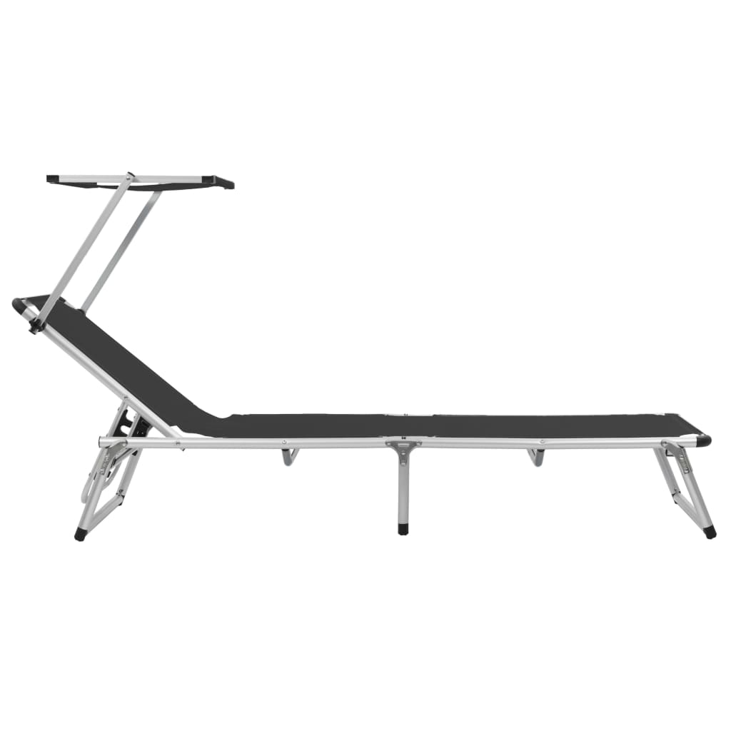 Sdraio pieghevoli e tettoia 2 pezzi Textilene alluminio nero 02_0011958 - 4