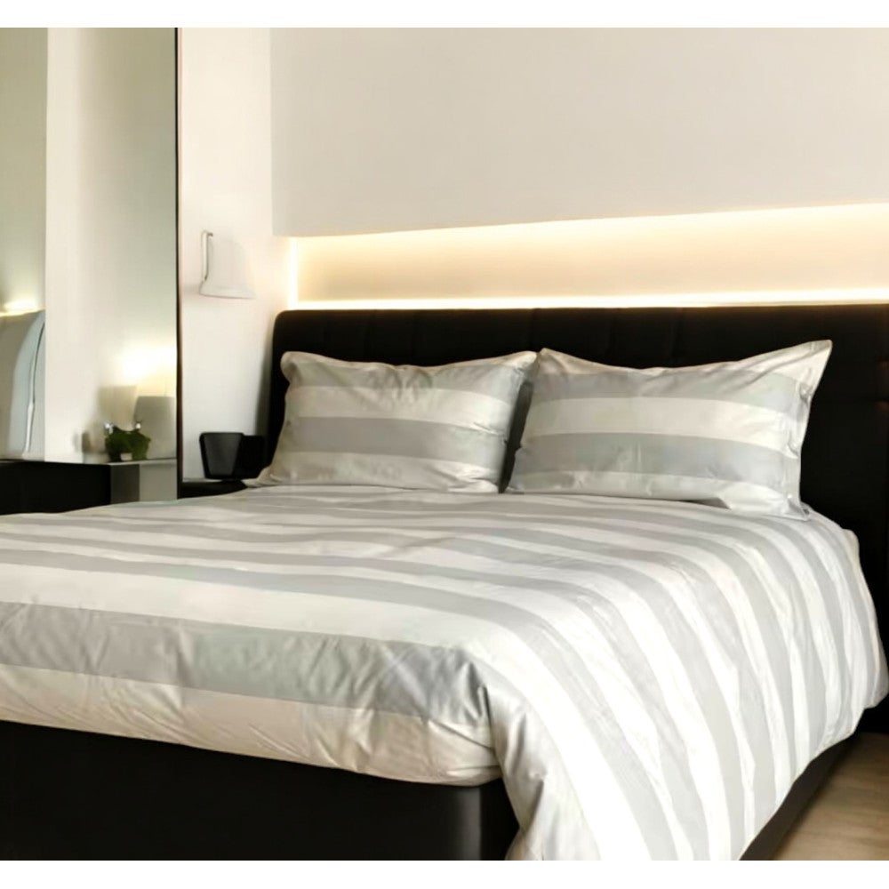 Copripiumino Rigato Francese Panna Tortora - 100% Cotone - Elegante, Made in Italy, Artigianale Cm. 250x200 - 2