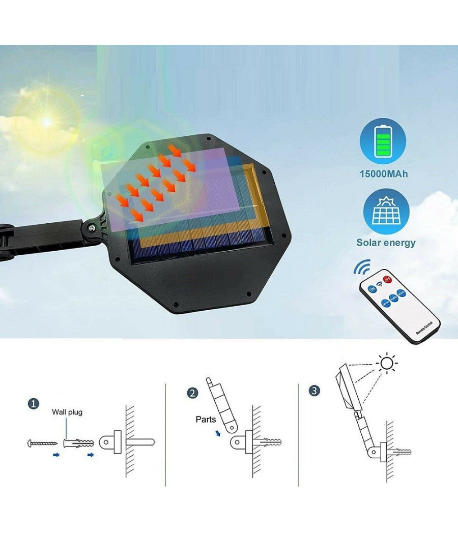 Trade Shop - Lampione Stradale Faro A 168 Led Con Pannello Solare Telecomando Sensore Tx-8230 - - 2