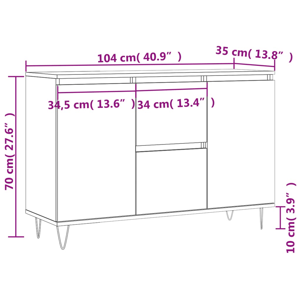 vidaXL Credenza Bianca 104x35x70 cm in Legno Multistrato - 3