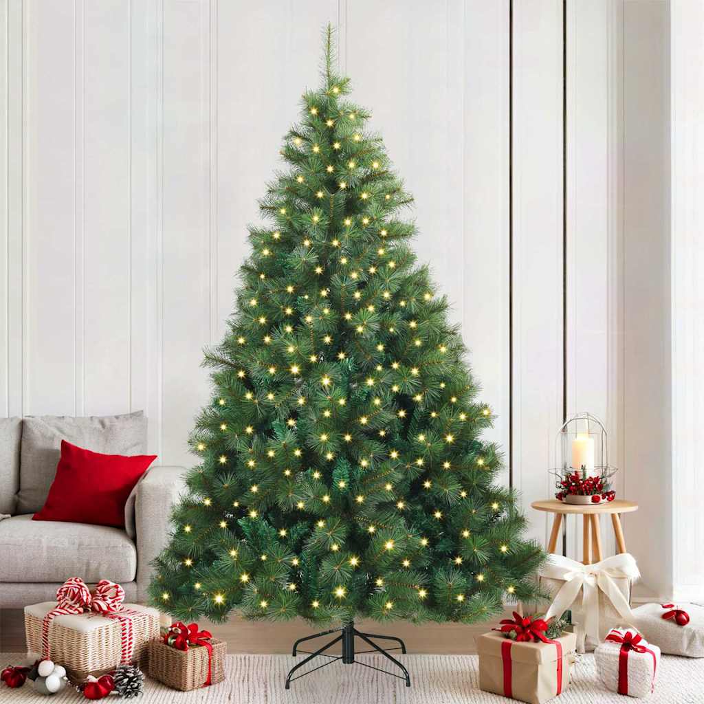 Sztuczna choinka z 300 diodami LED Zielony 210 cm PE i PVC