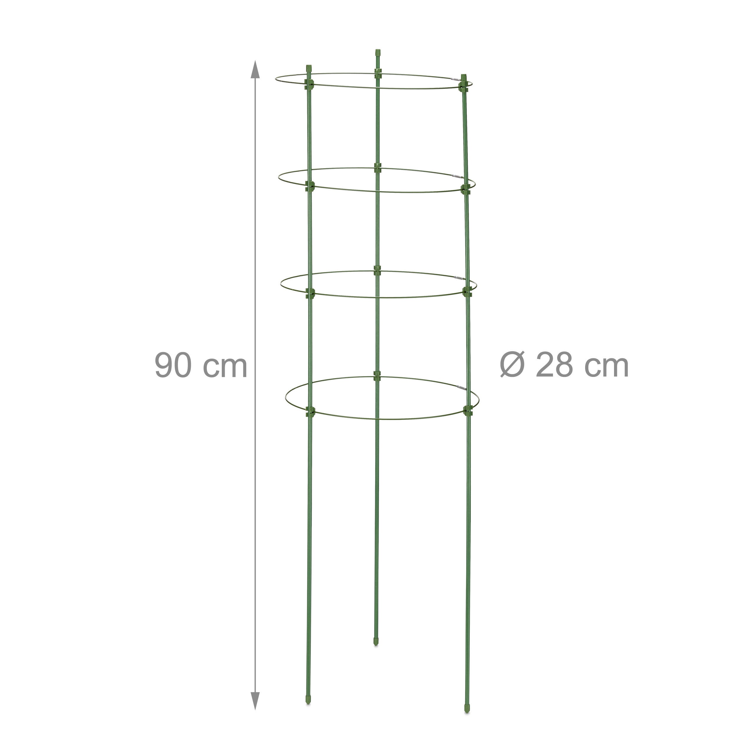 Tuteur à tomates en lot de 6, métal et plastique, hauteur : 90 cm, 4 anneaux réglables, pour plantes, vert, Relaxdays - 4
