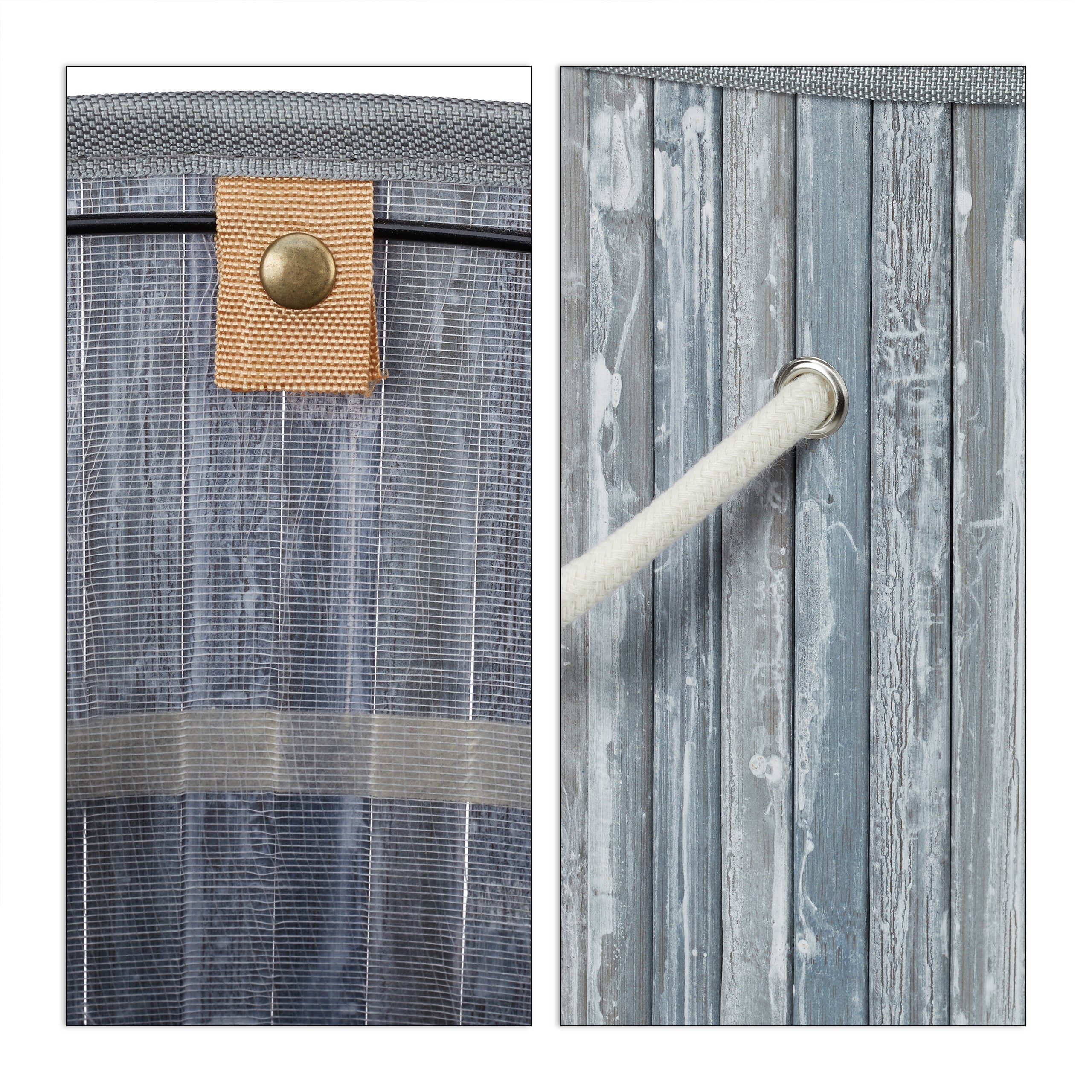 Relaxdays Panier à linge bambou, pliable, Corbeille à linge ronde, 65 L, Sac à linge, Ø 40 cm, gris - 8